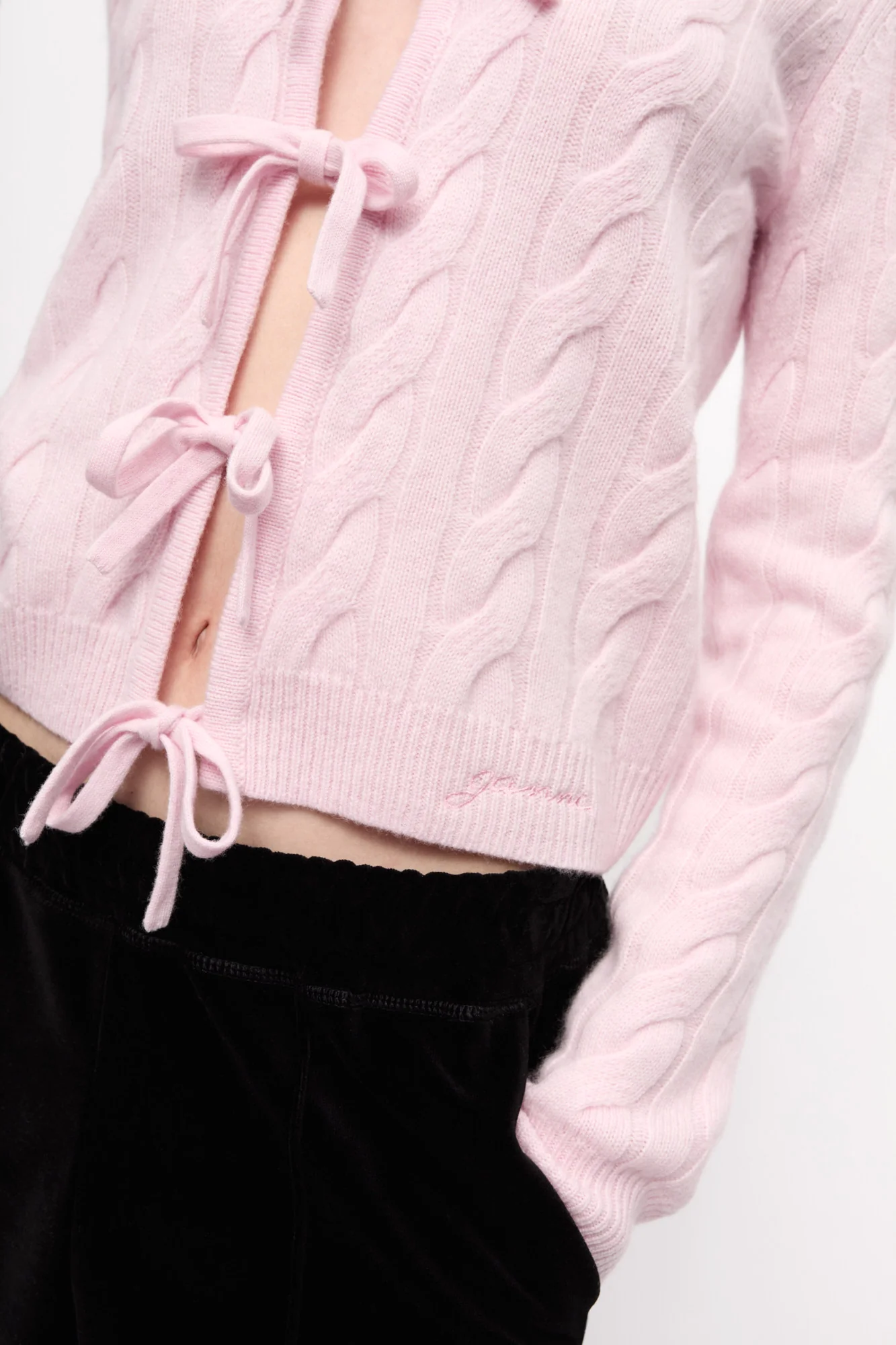 Cashmere Mix Tie String Cardigan | Mauve Chalk - Image 6