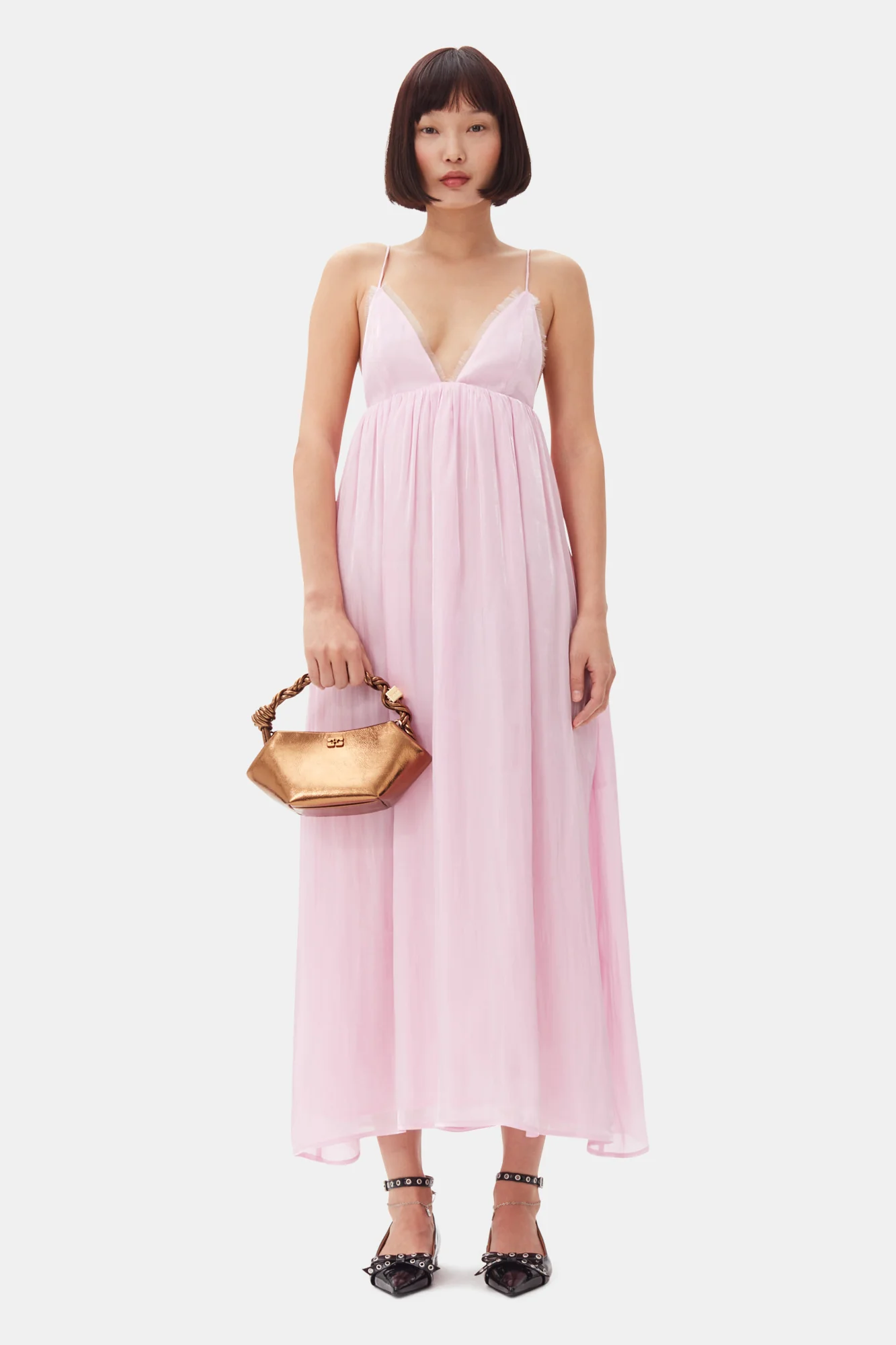 Changeant Satin Strap Dress | Chalk Pink - Image 3