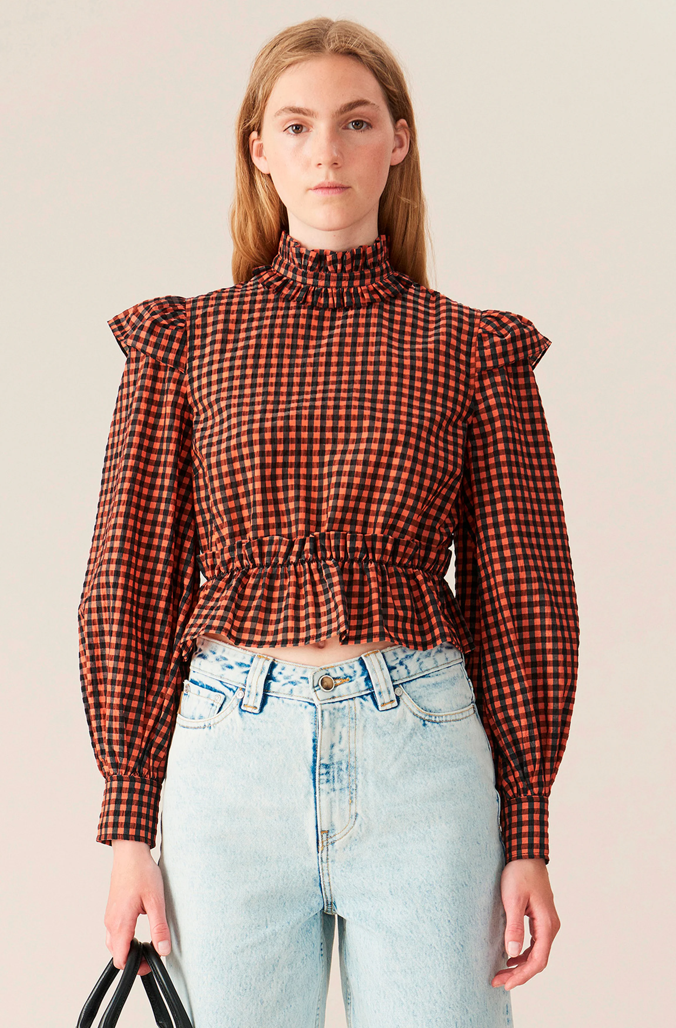Check Seersucker Blouse | Flame - Image 2