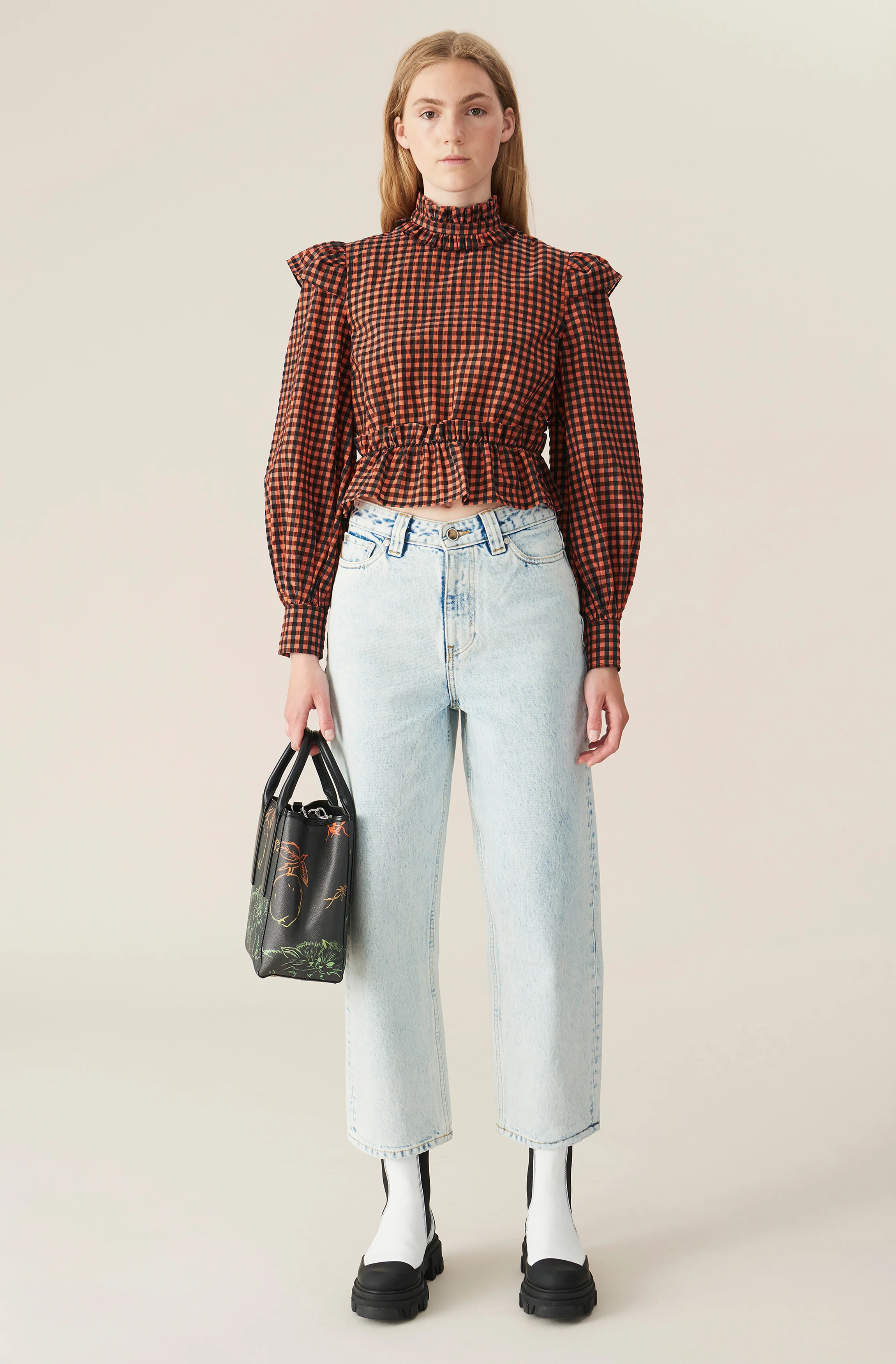 Check Seersucker Blouse | Flame - Image 3