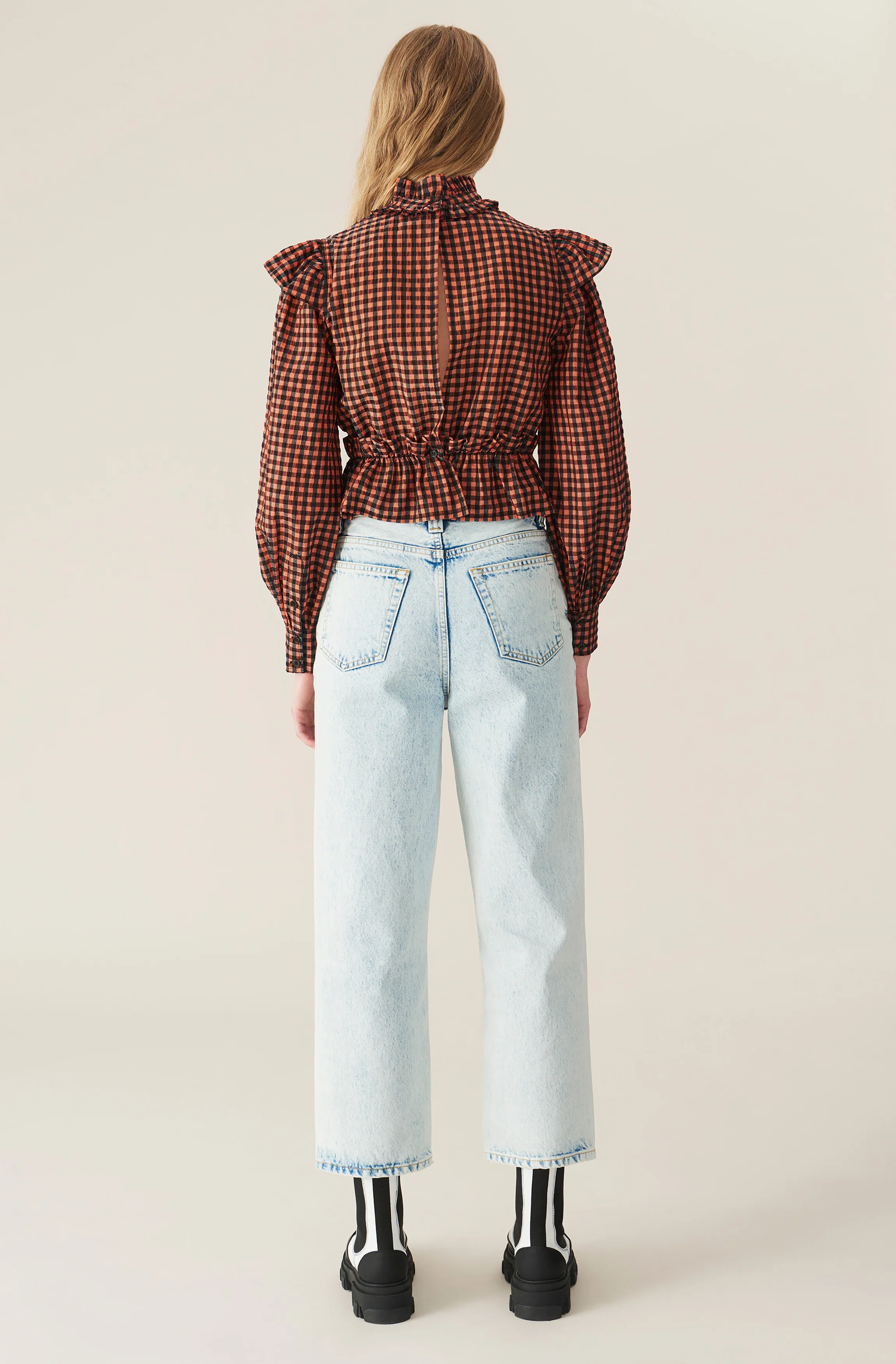 Check Seersucker Blouse | Flame - Image 4