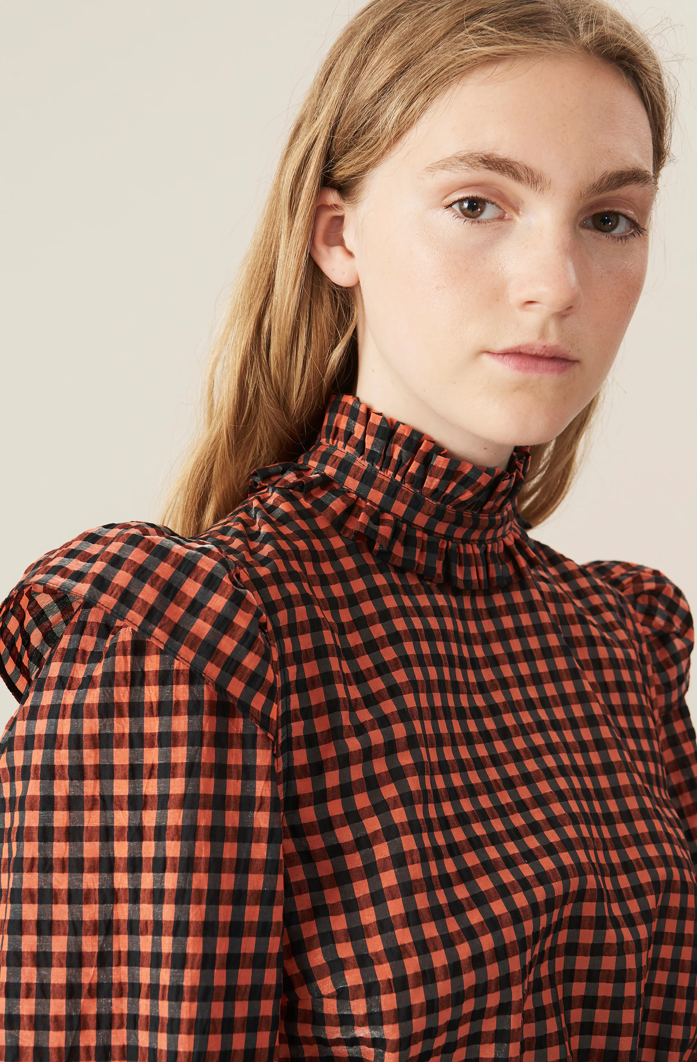 Check Seersucker Blouse | Flame - Image 5