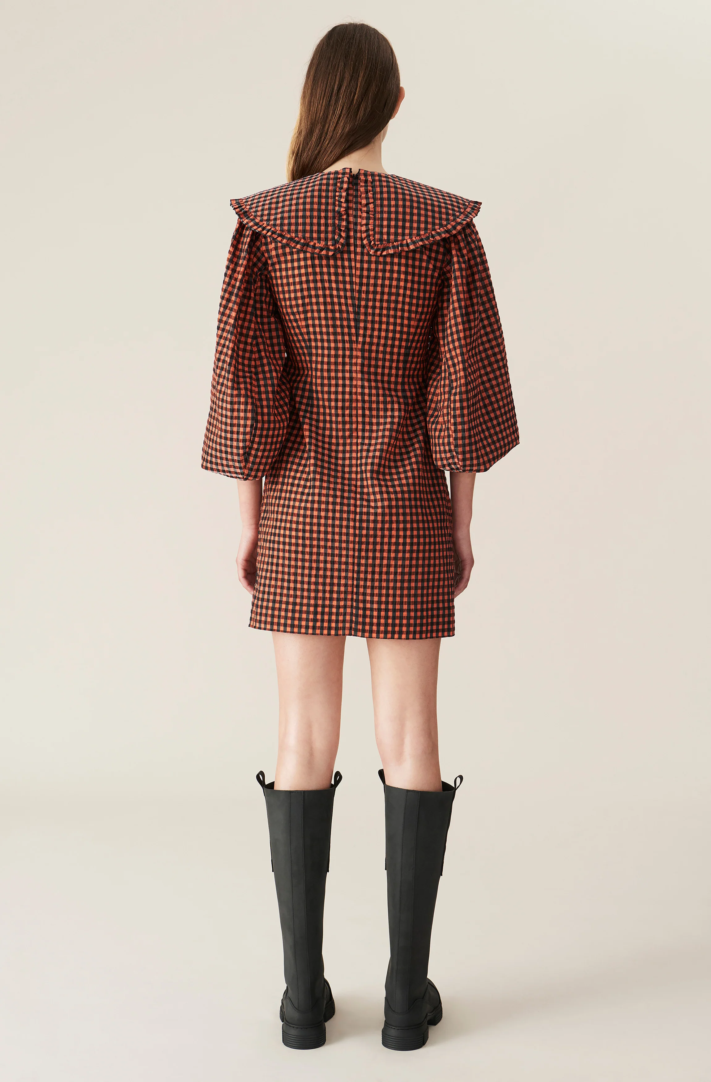 Check Seersucker Mini Dress | Flame - Image 3