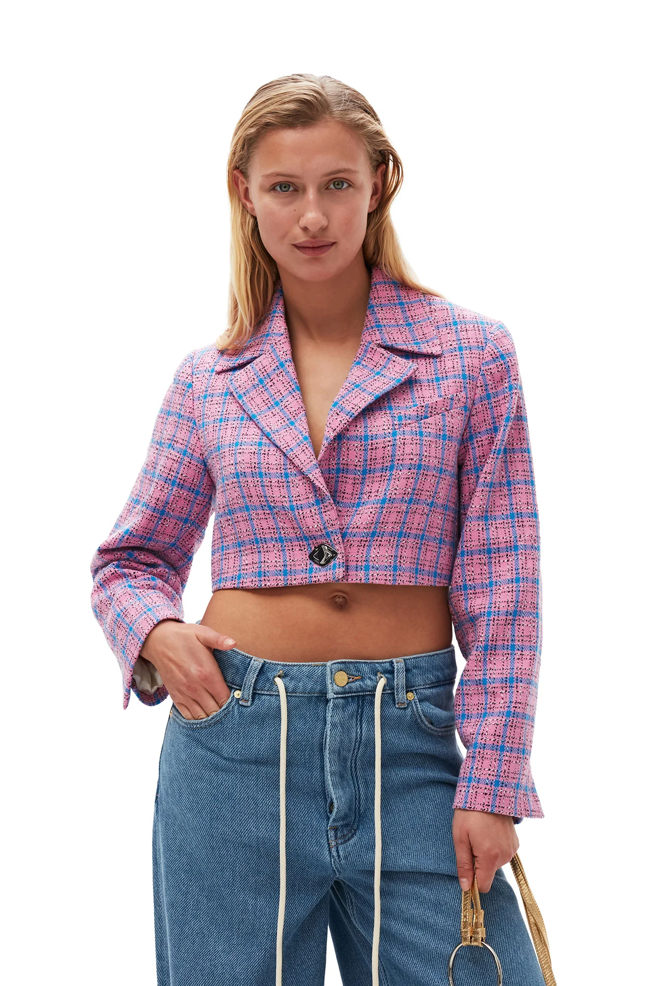 Check Suiting Cropped Blazer | Wild Orchid - Image 7