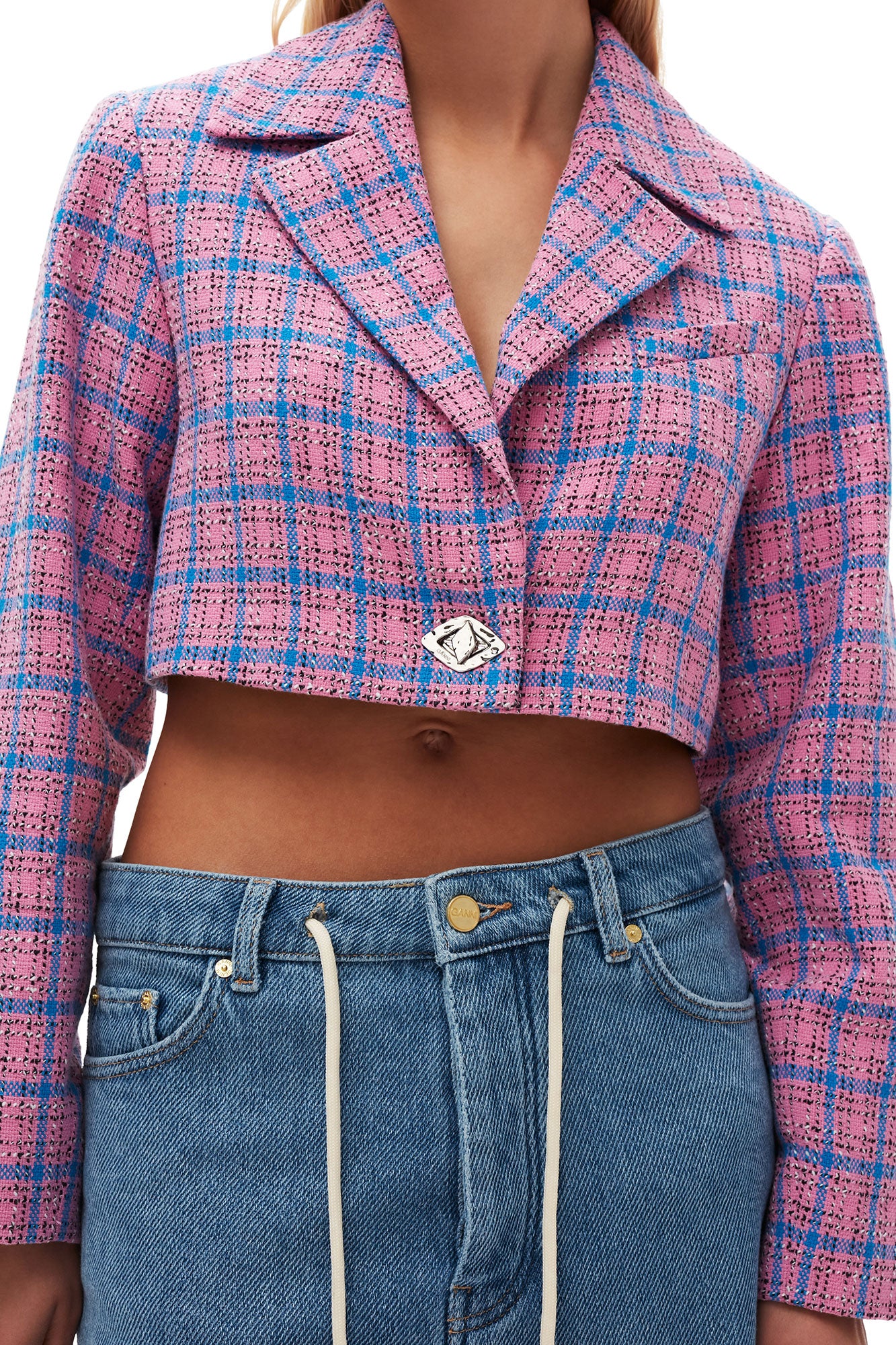 Check Suiting Cropped Blazer | Wild Orchid - Image 8