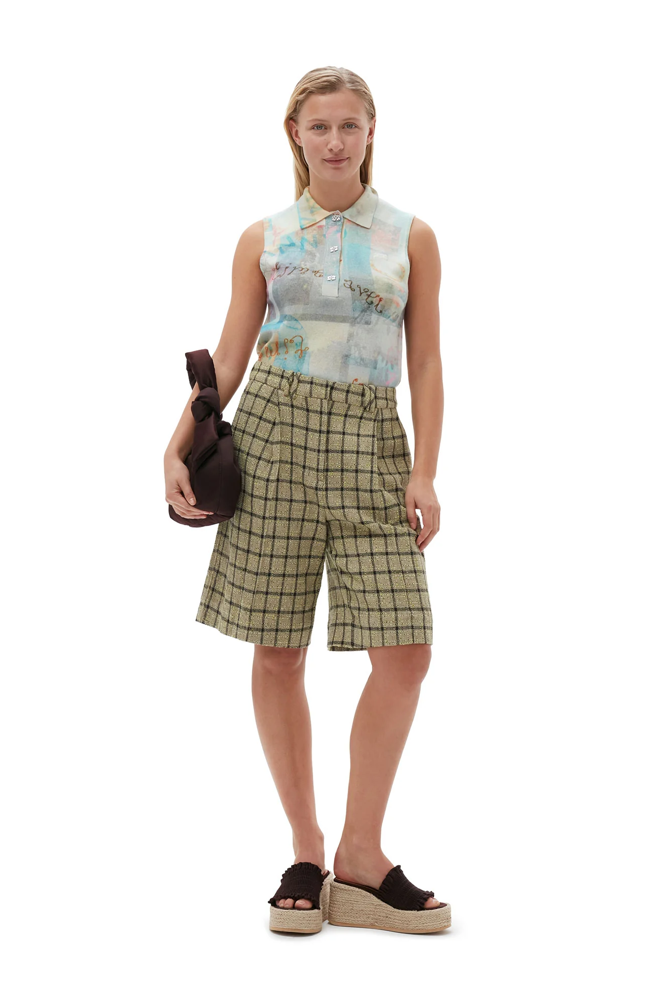 Check Suiting Relaxed Pleated Shorts | Tender Shoots - Image 3
