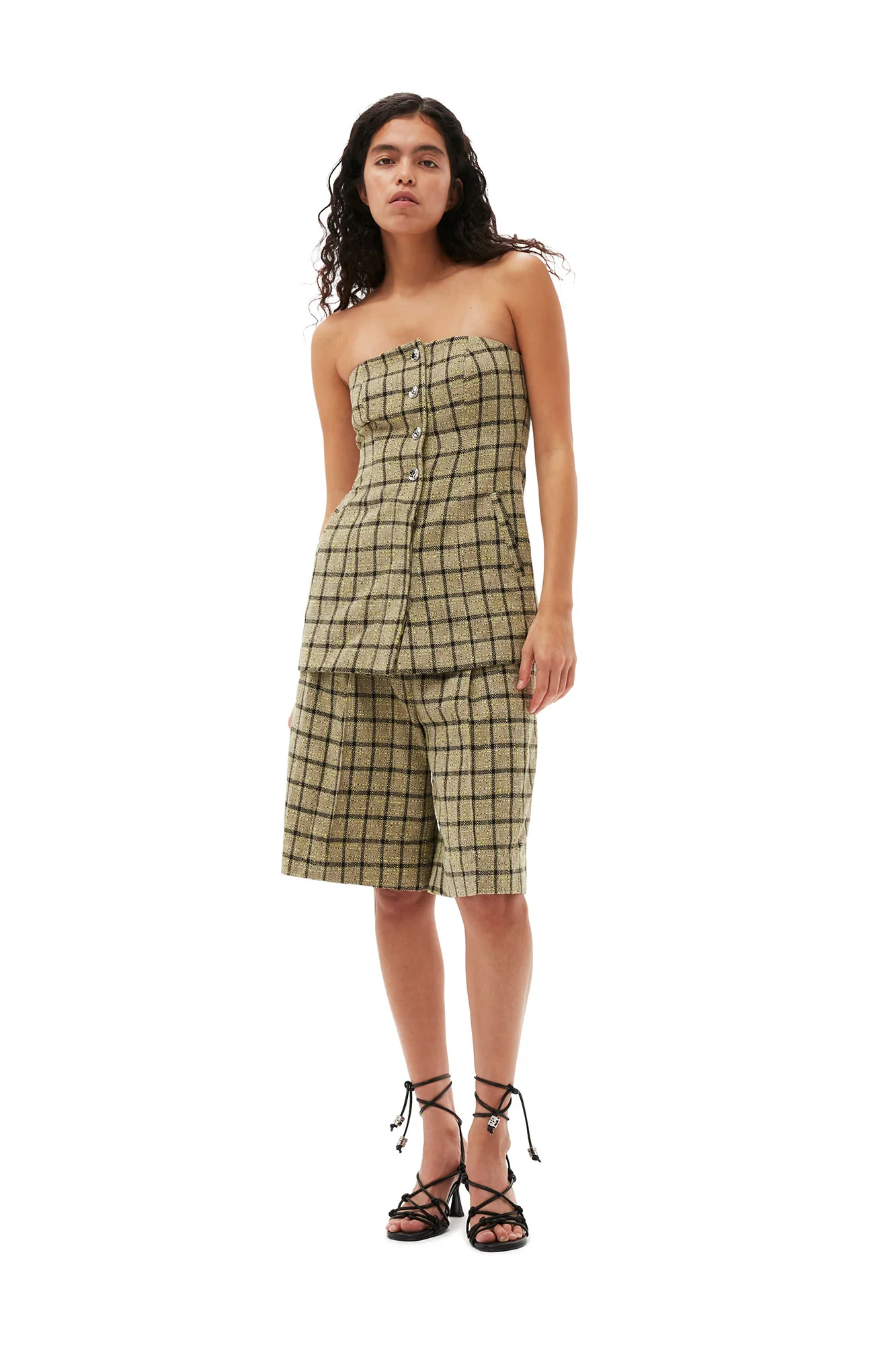 Check Suiting Relaxed Pleated Shorts | Tender Shoots - Image 6