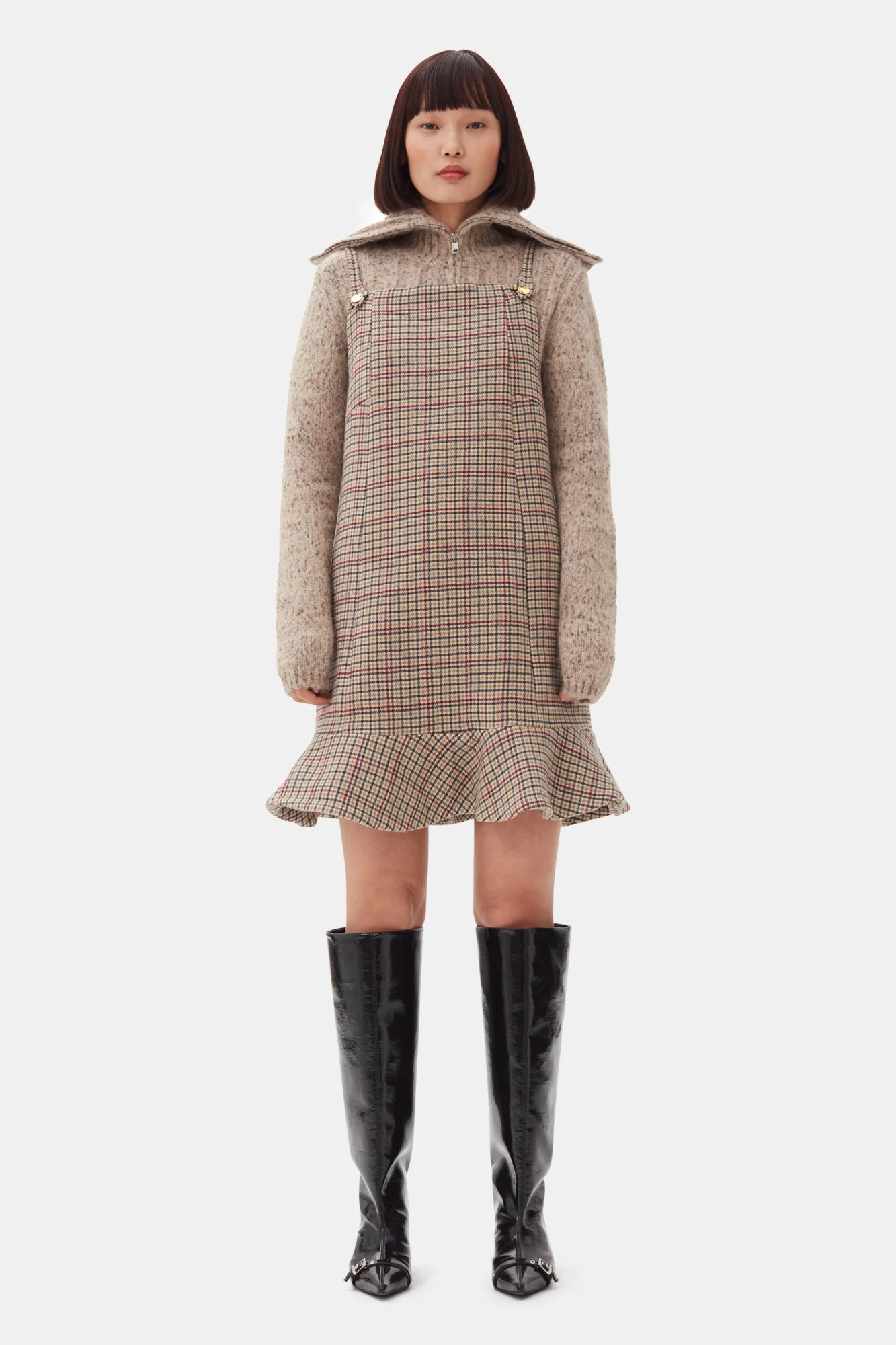 Check Wool Mix Mini Dress | Tiger's Eye - Image 3