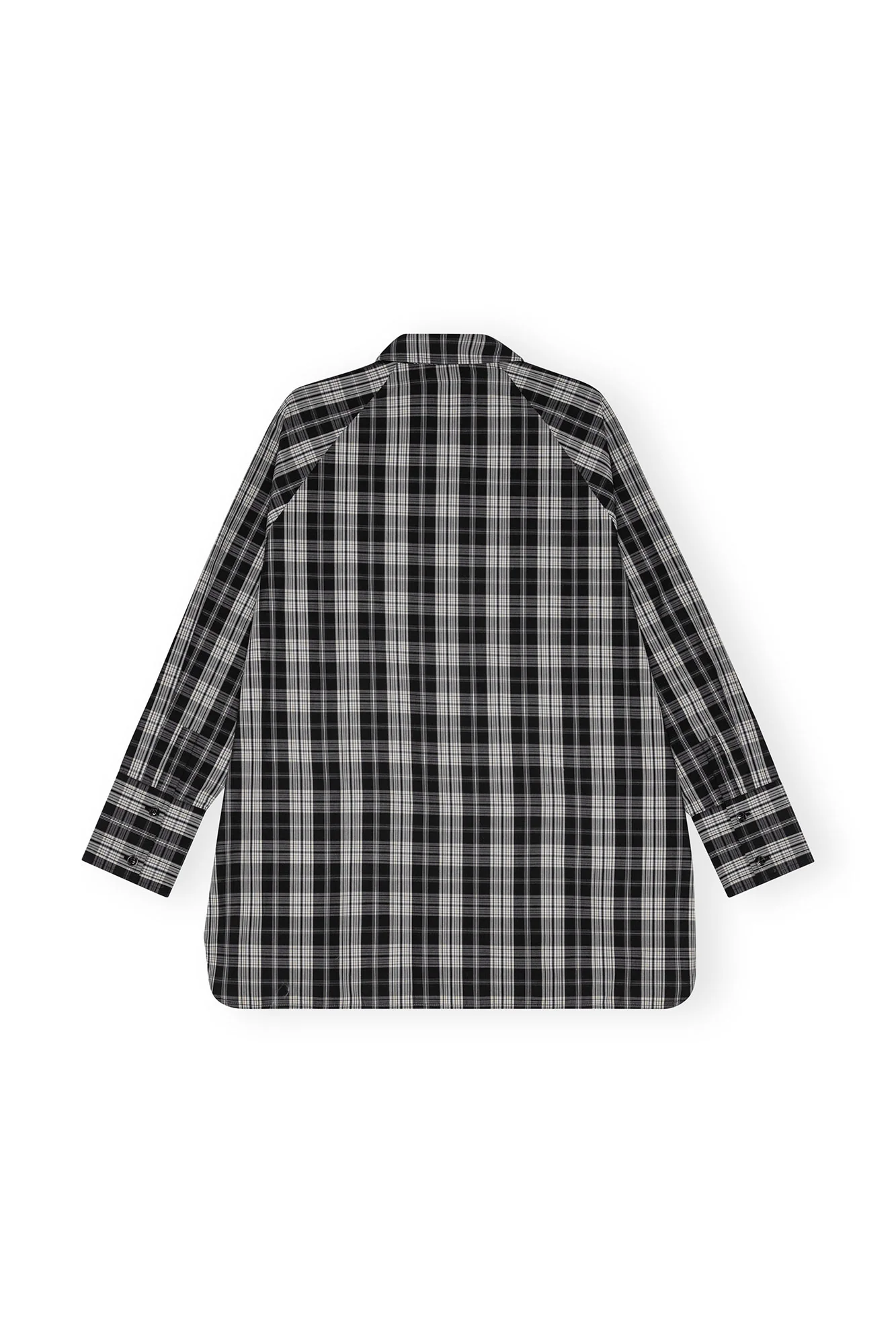 Checkered Cotton Oversized Raglan Shirt | Black - Image 2