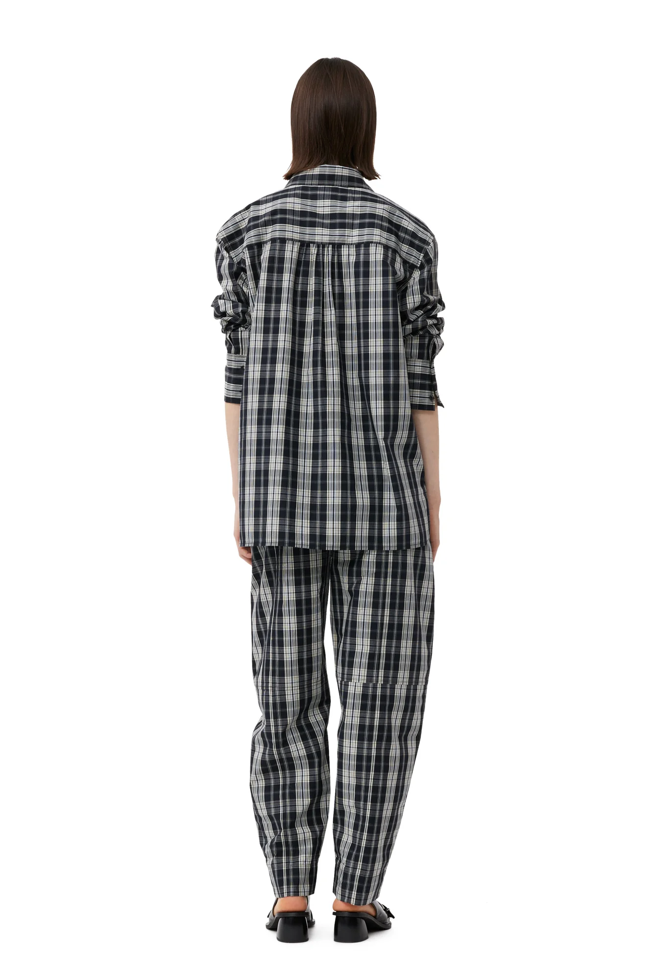 Checkered Cotton Oversized Raglan Shirt | Black - Image 5