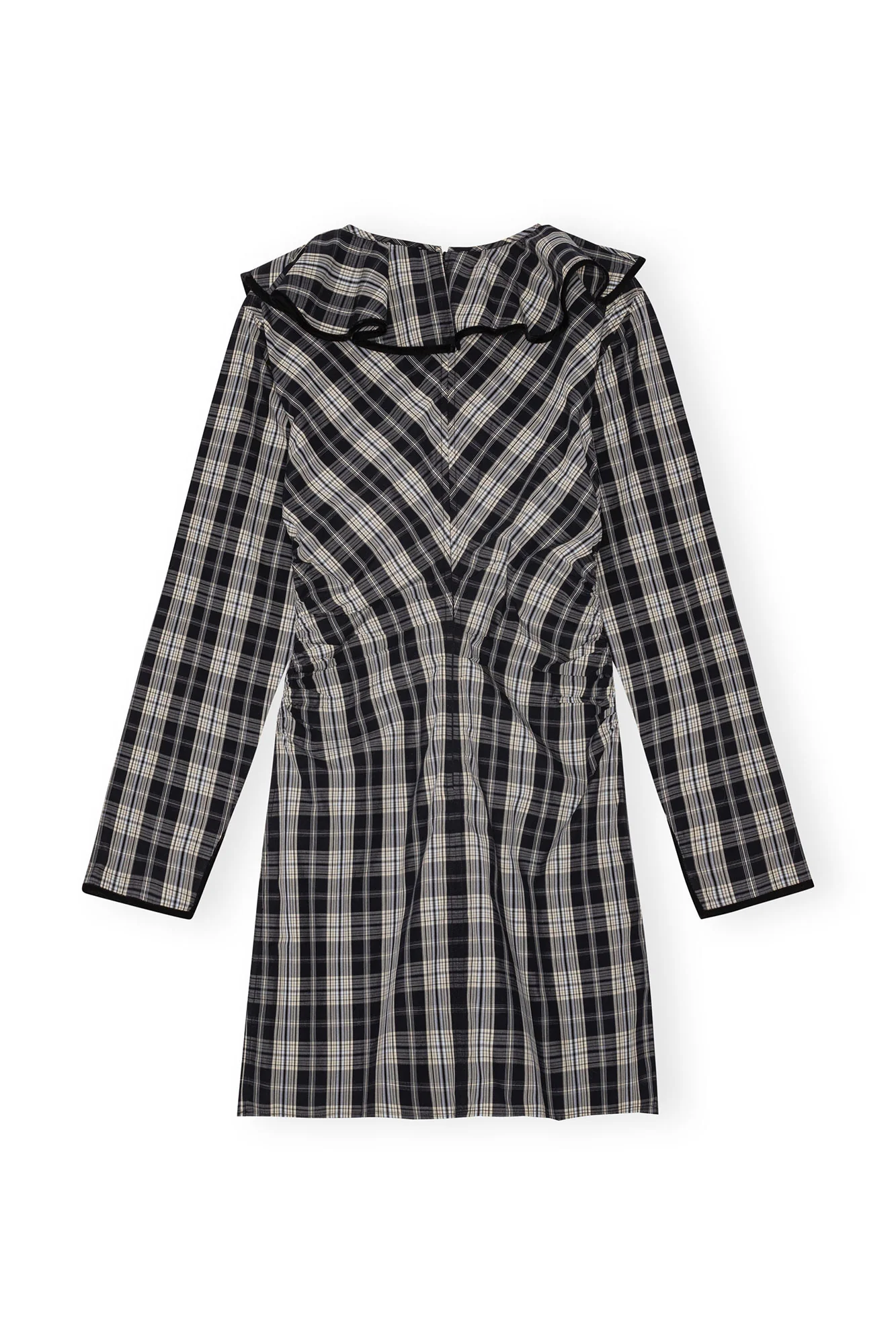 Checkered Cotton Ruffle V-Neck Mini Dress | Black - Image 2