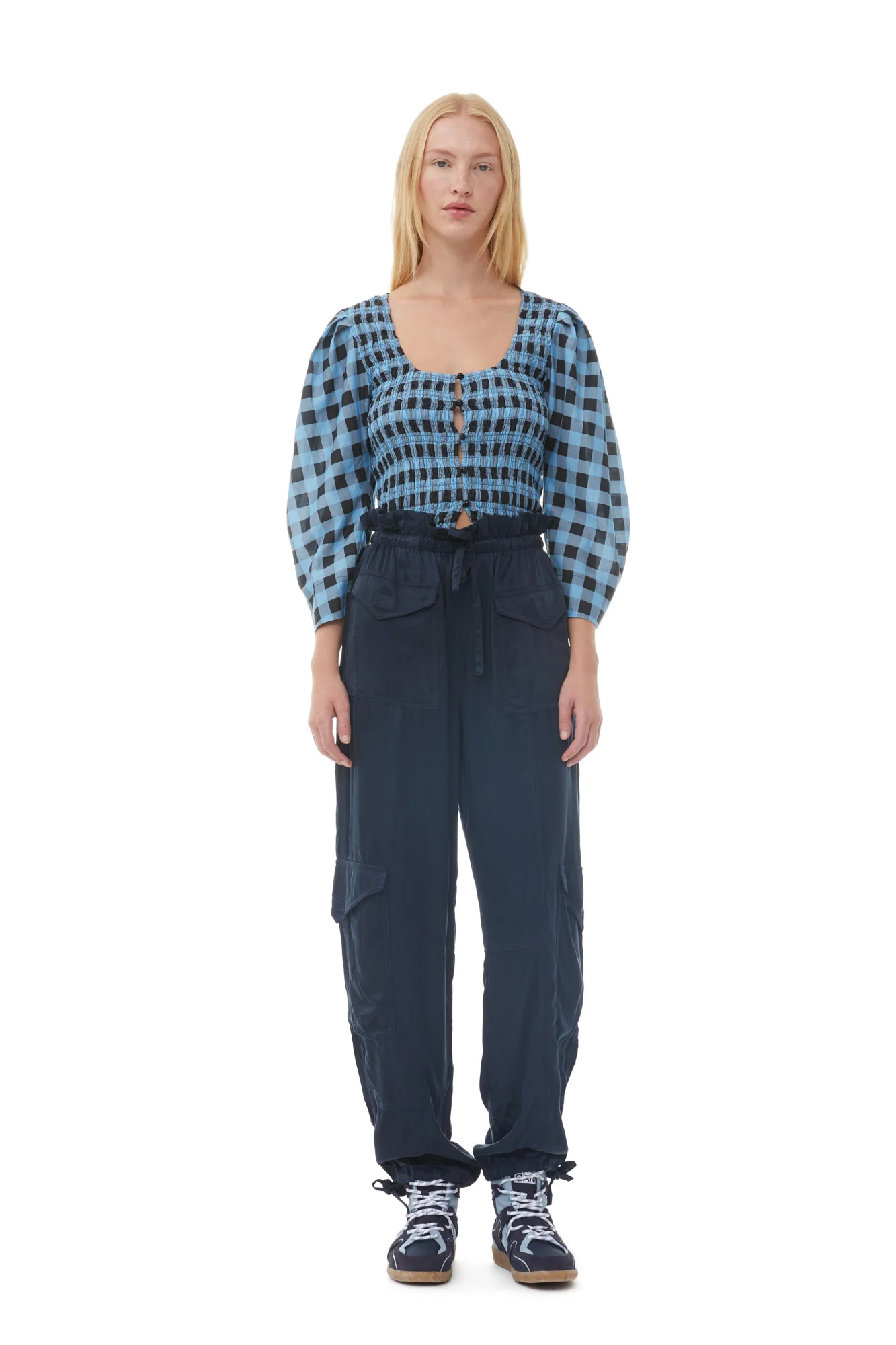 Checkered Cotton Silk Blouse | Alaskan Blue - Image 4