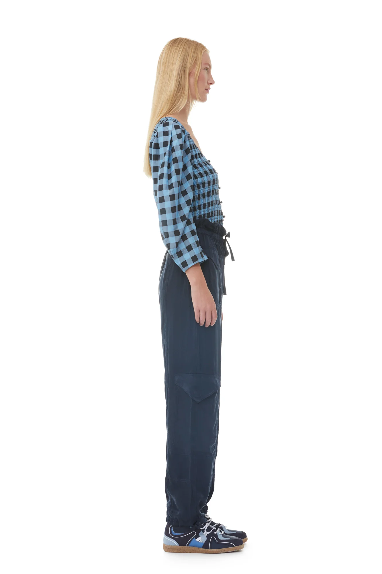 Checkered Cotton Silk Blouse | Alaskan Blue - Image 5
