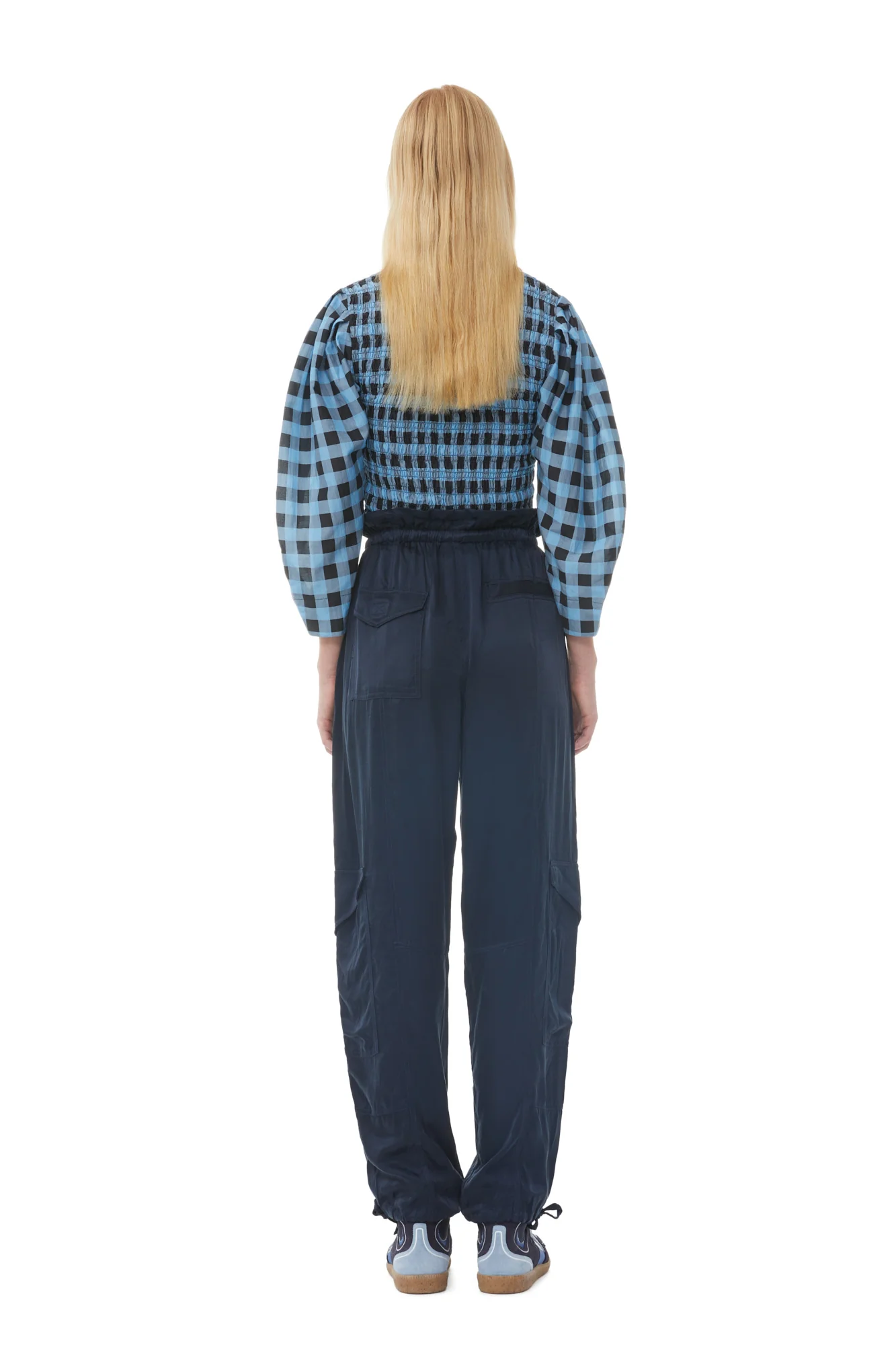 Checkered Cotton Silk Blouse | Alaskan Blue - Image 6