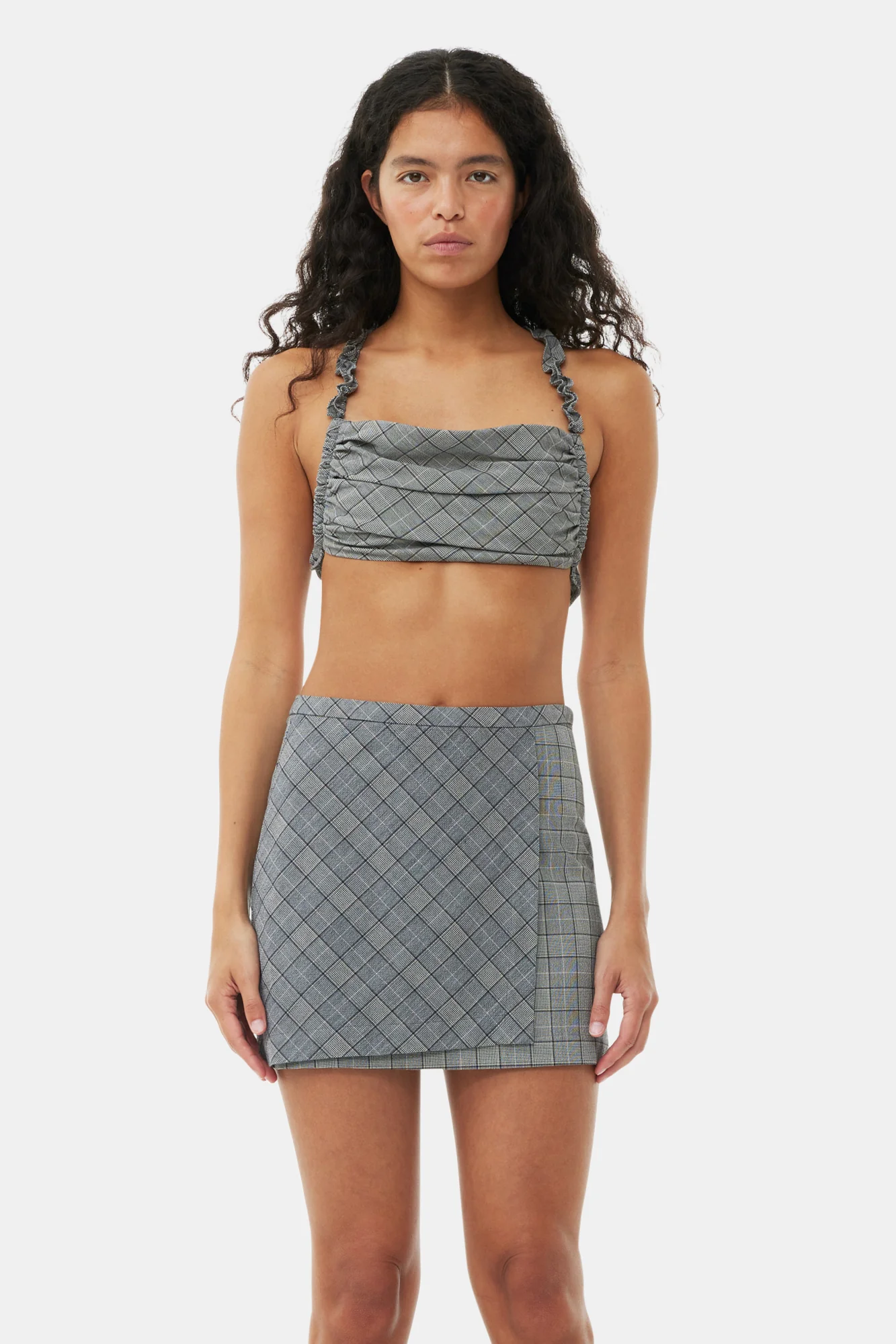 Checkered Mix Ruched Top | Frost Gray - Image 3