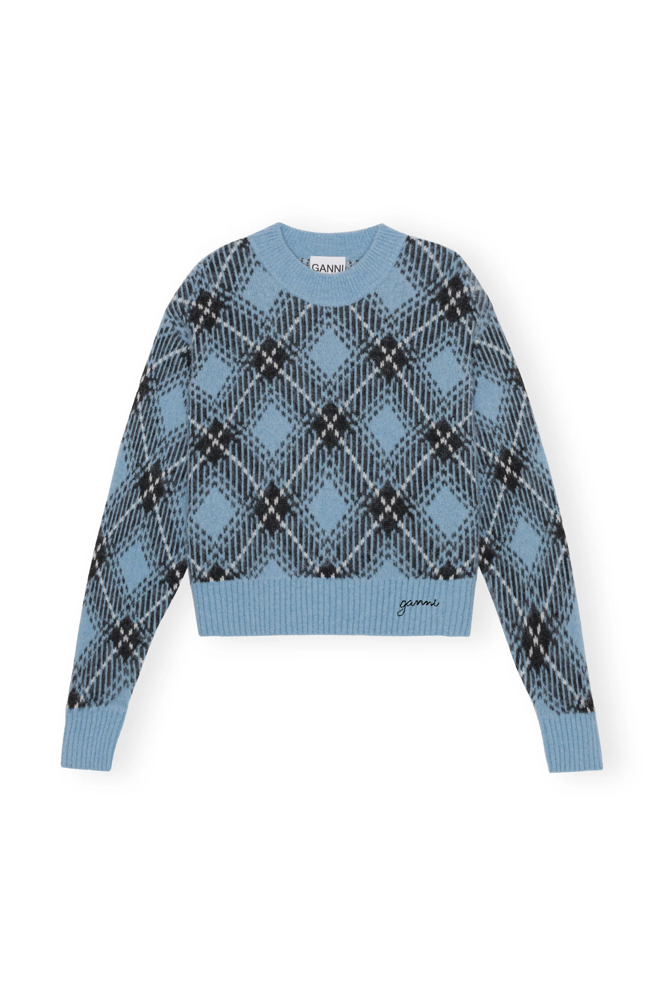 Checkered Oversized Wool Pullover | Silver Lake Blue