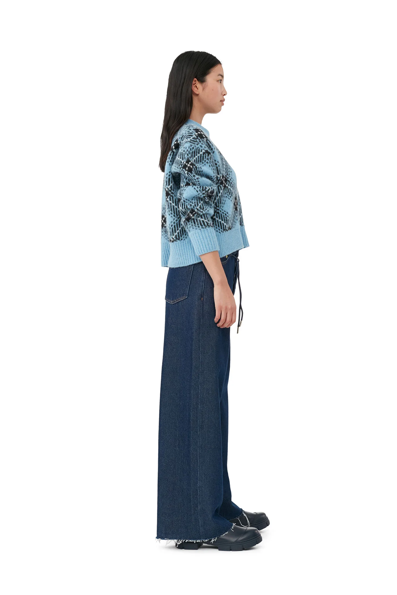 Checkered Oversized Wool Pullover | Silver Lake Blue - Image 4
