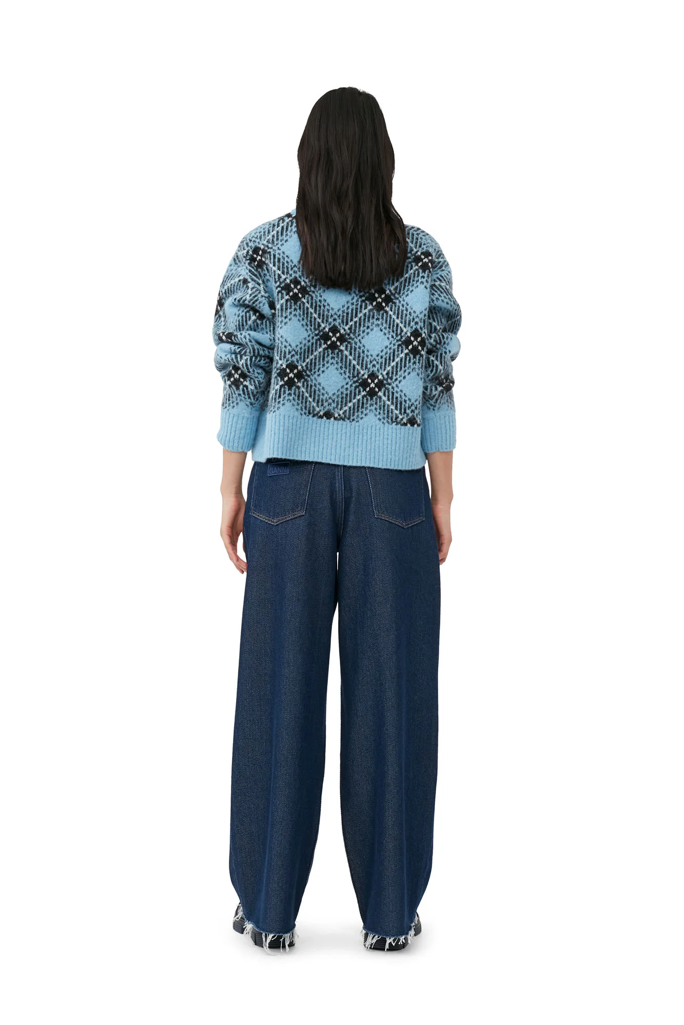 Checkered Oversized Wool Pullover | Silver Lake Blue - Image 5