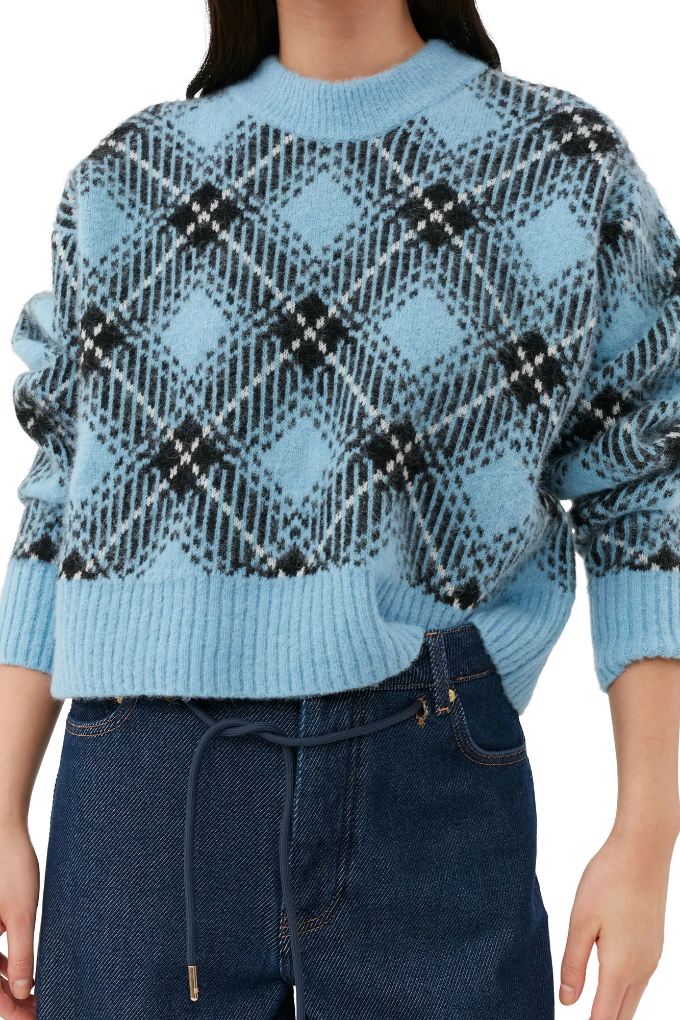 Checkered Oversized Wool Pullover | Silver Lake Blue - Image 6