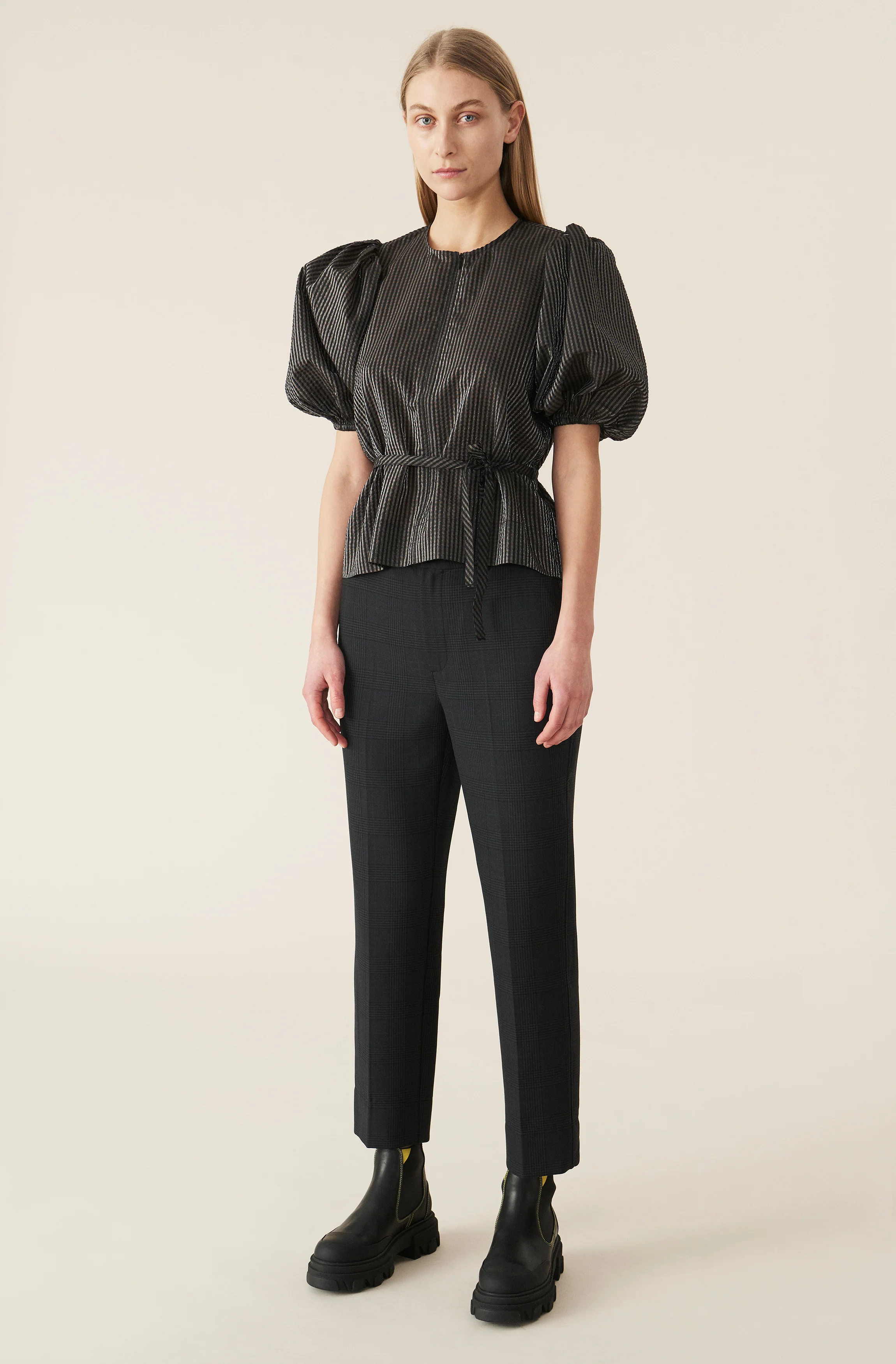 Checkered Seersucker Blouse | Black - Image 3