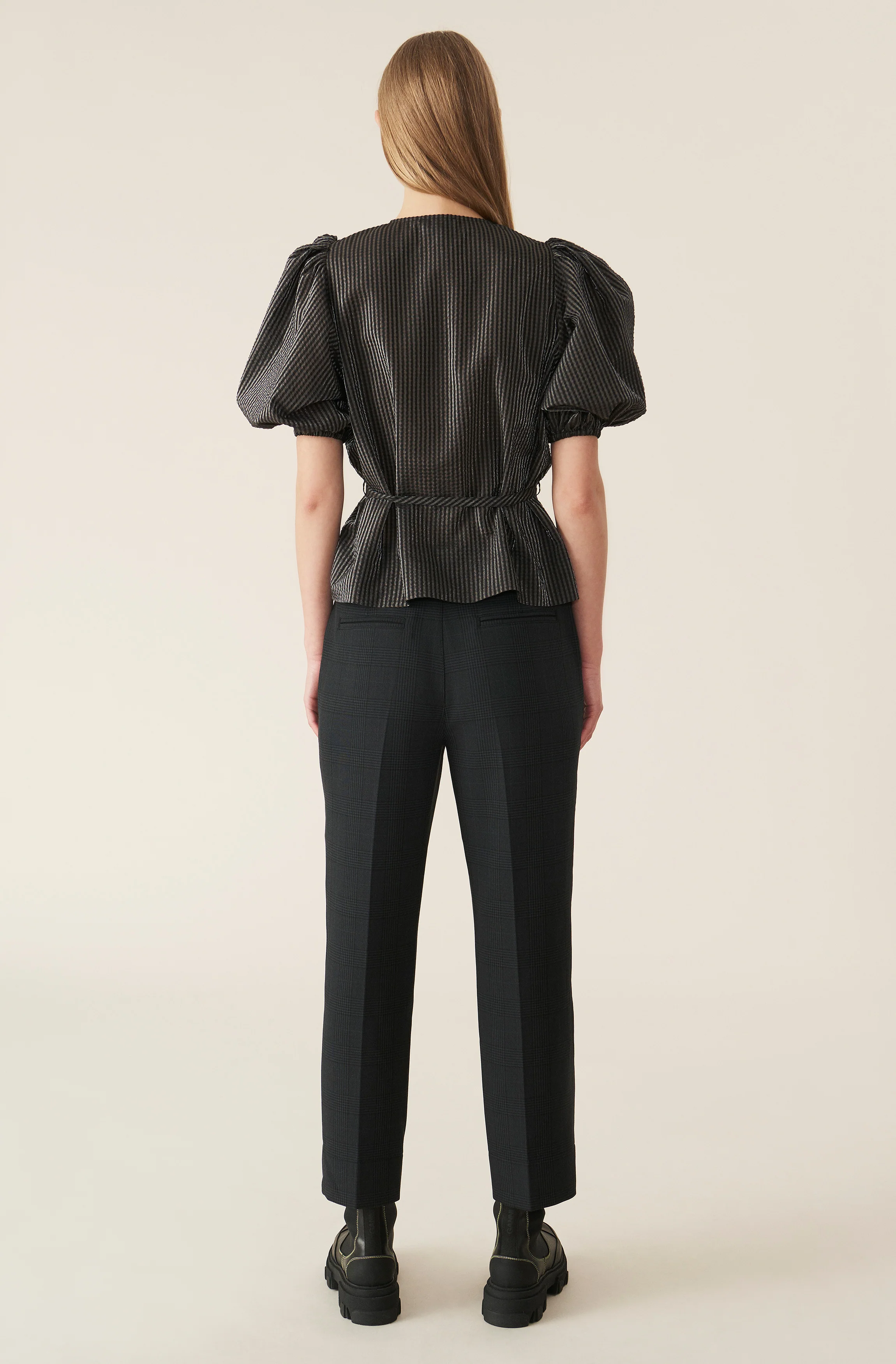 Checkered Seersucker Blouse | Black - Image 4