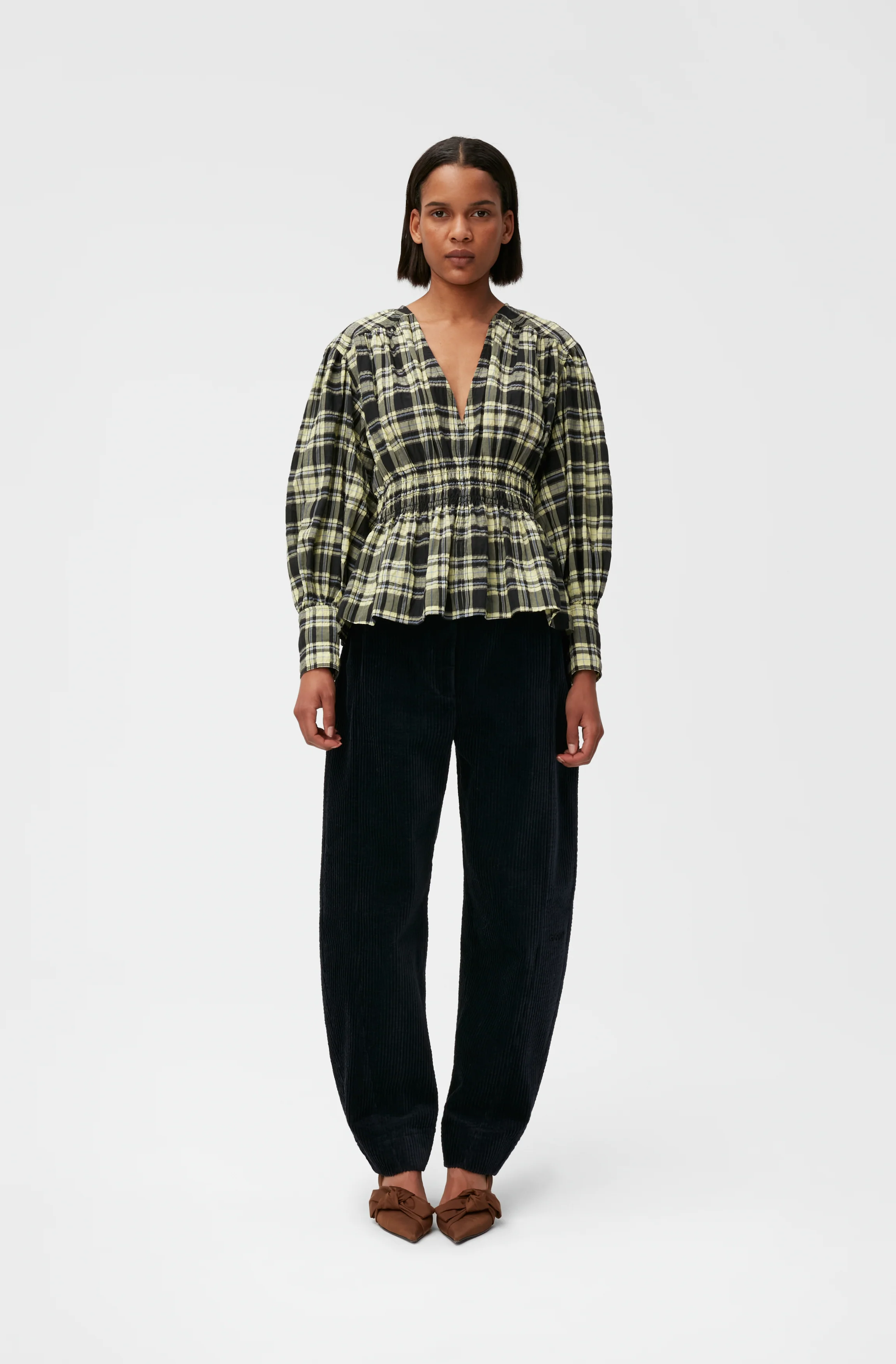 Checkered Seersucker Blouse | Check Elfin Yellow - Image 3