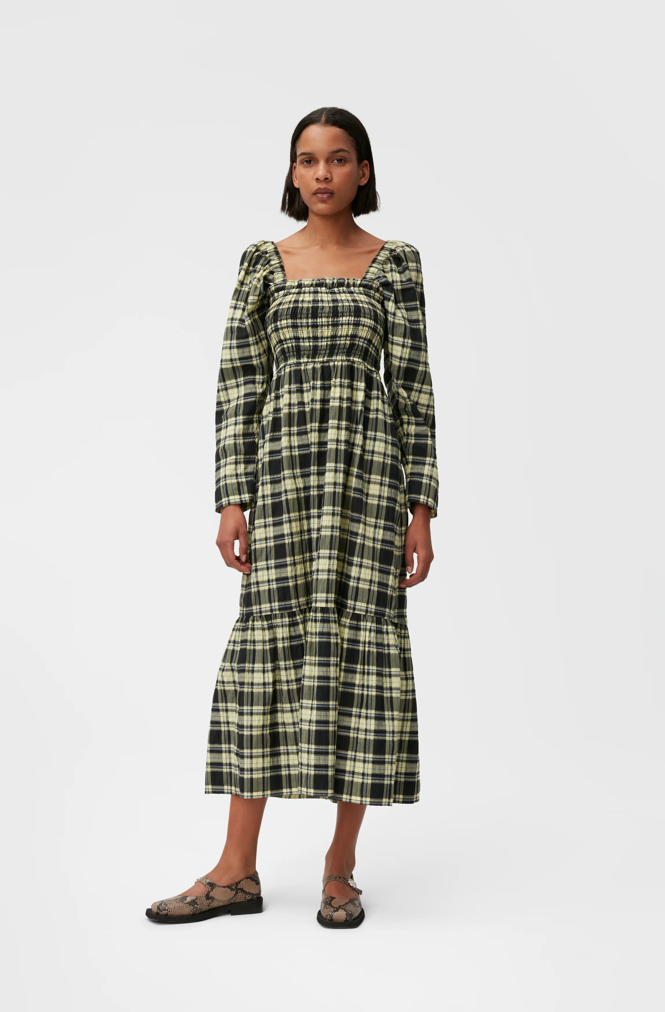Checkered Seersucker Maxi Dress | Check Elfin Yellow - Image 3