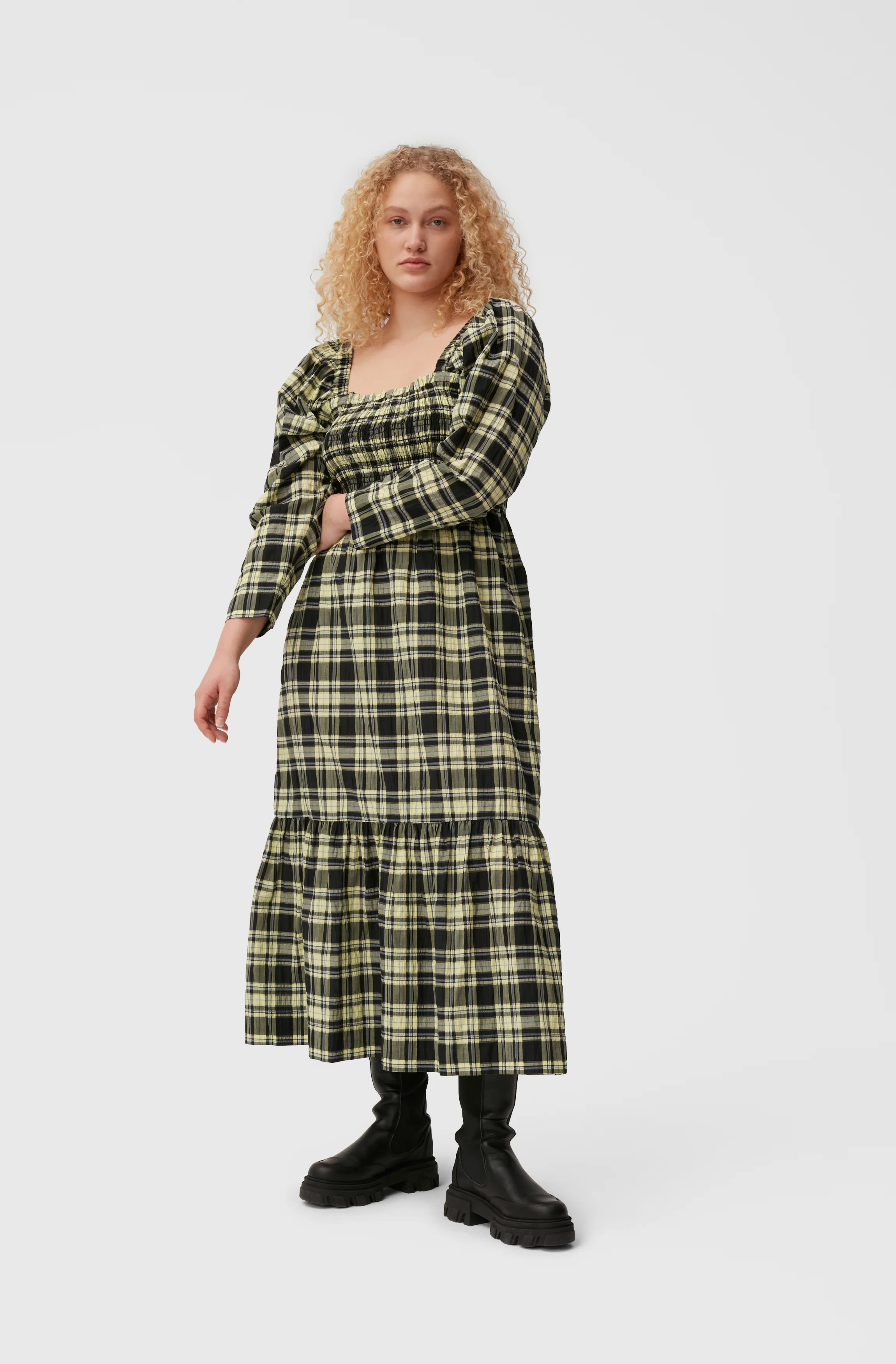 Checkered Seersucker Maxi Dress | Check Elfin Yellow - Image 6