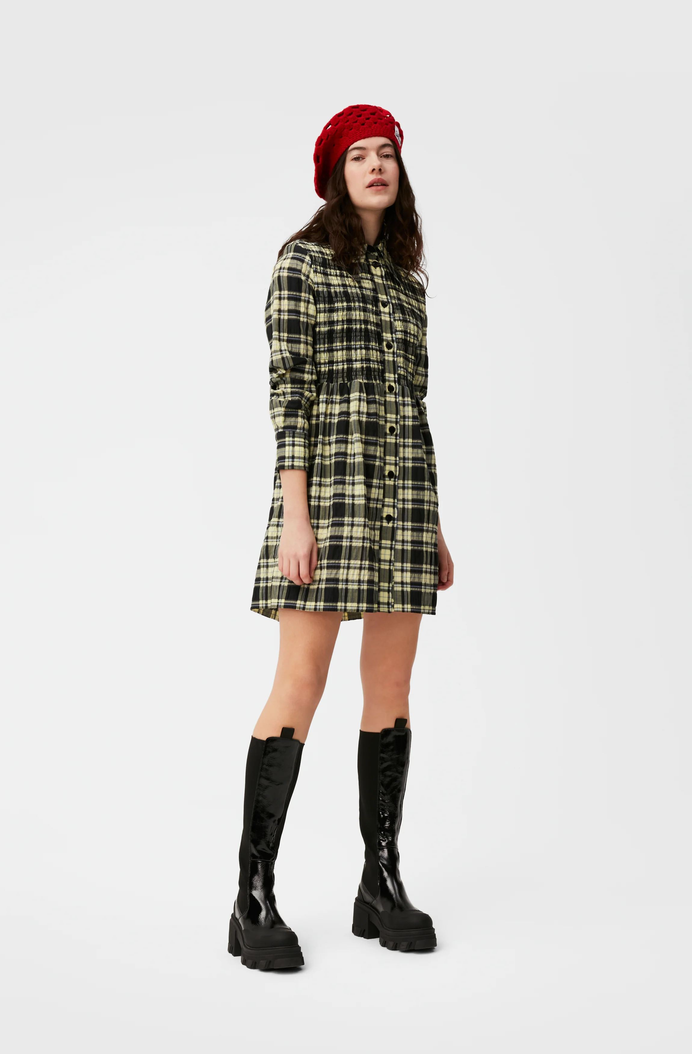 Checkered Seersucker Shirt Dress | Check Elfin Yellow - Image 3