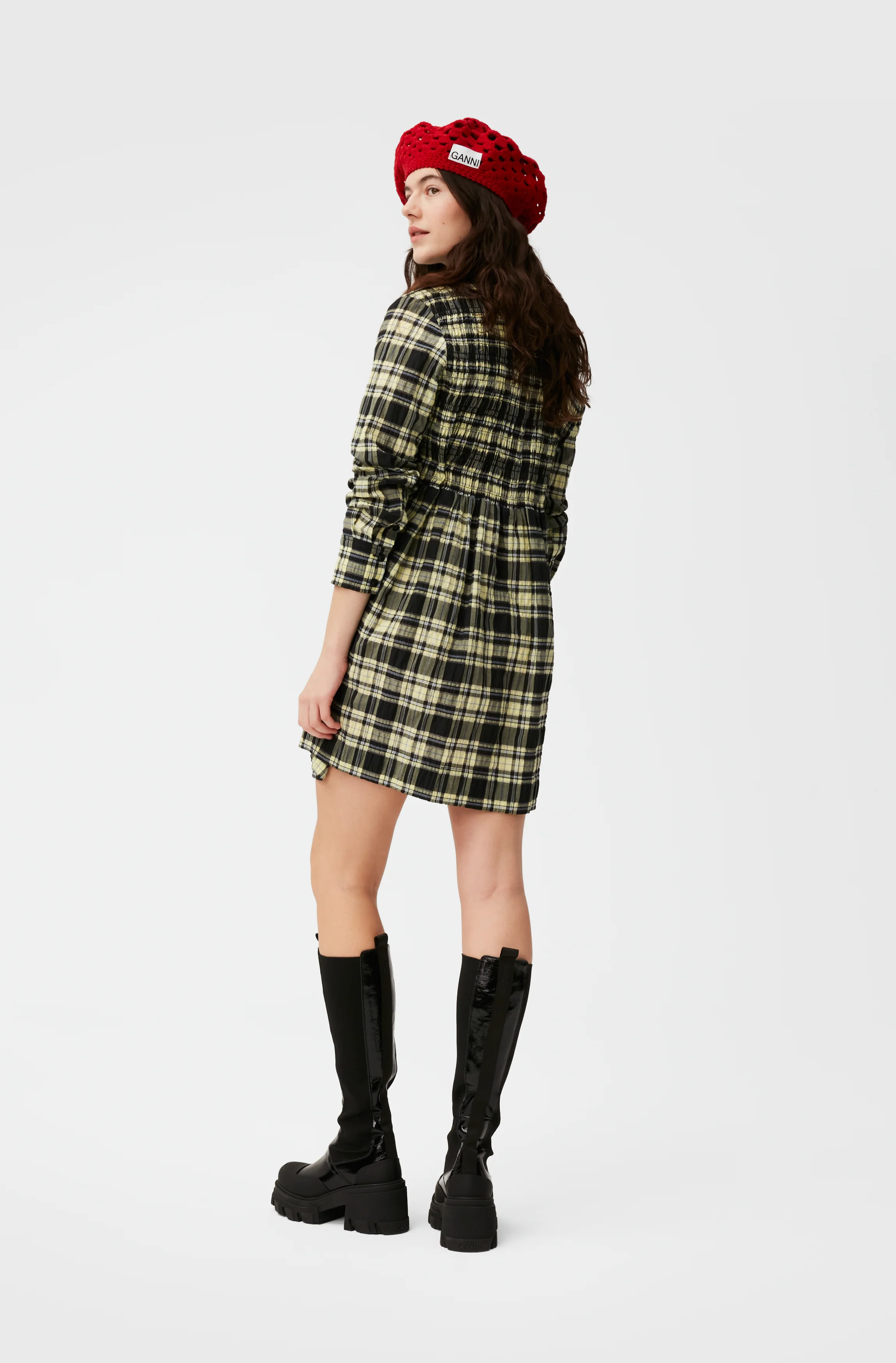 Checkered Seersucker Shirt Dress | Check Elfin Yellow - Image 4