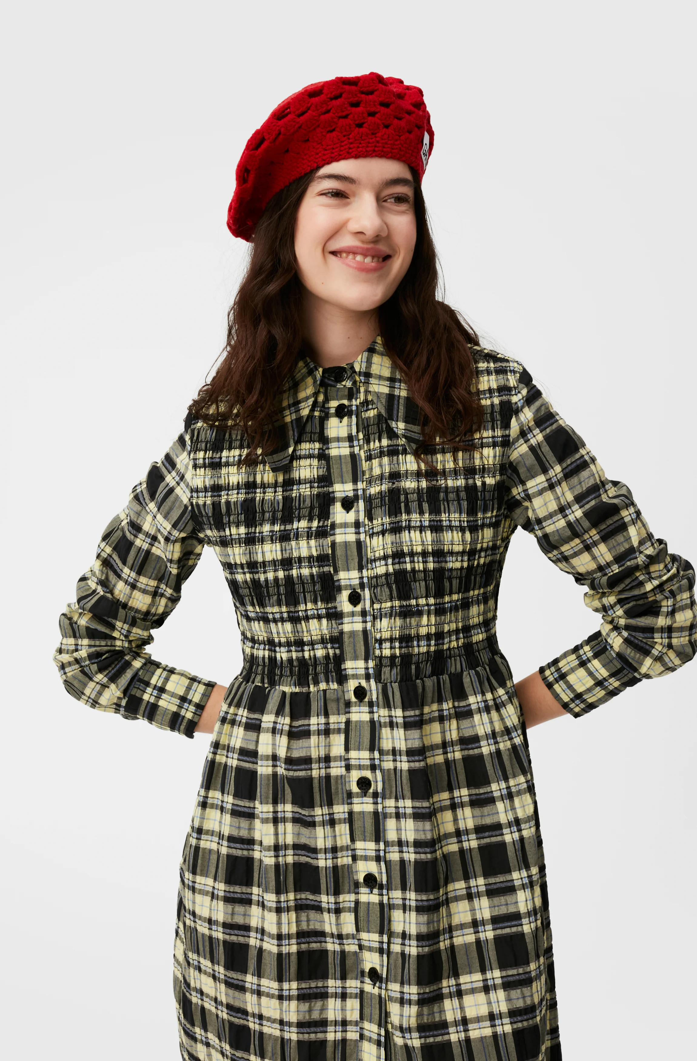 Checkered Seersucker Shirt Dress | Check Elfin Yellow - Image 5