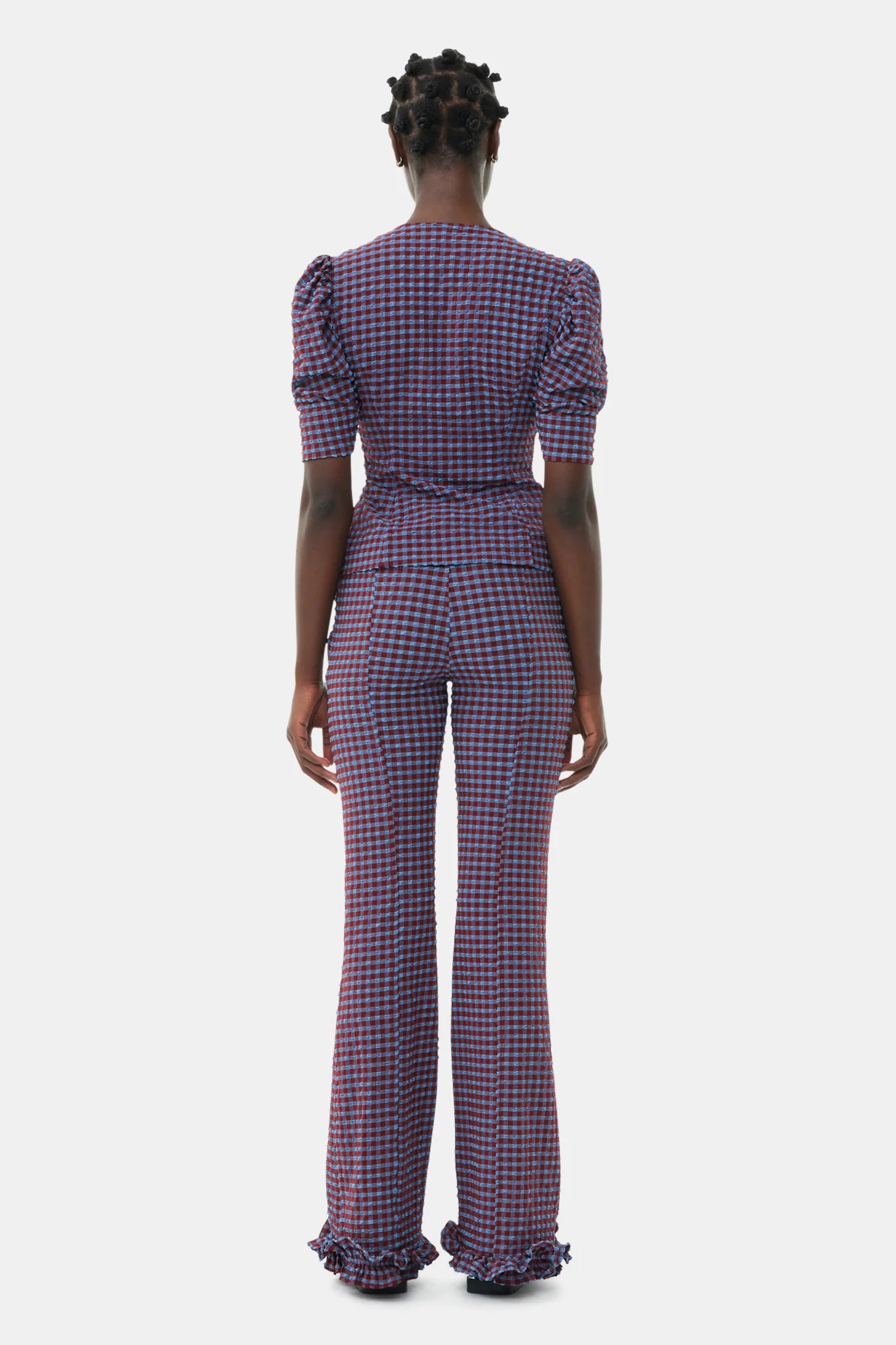 Checkered Stretch Seersucker Frill Trousers | Racing Red - Image 4