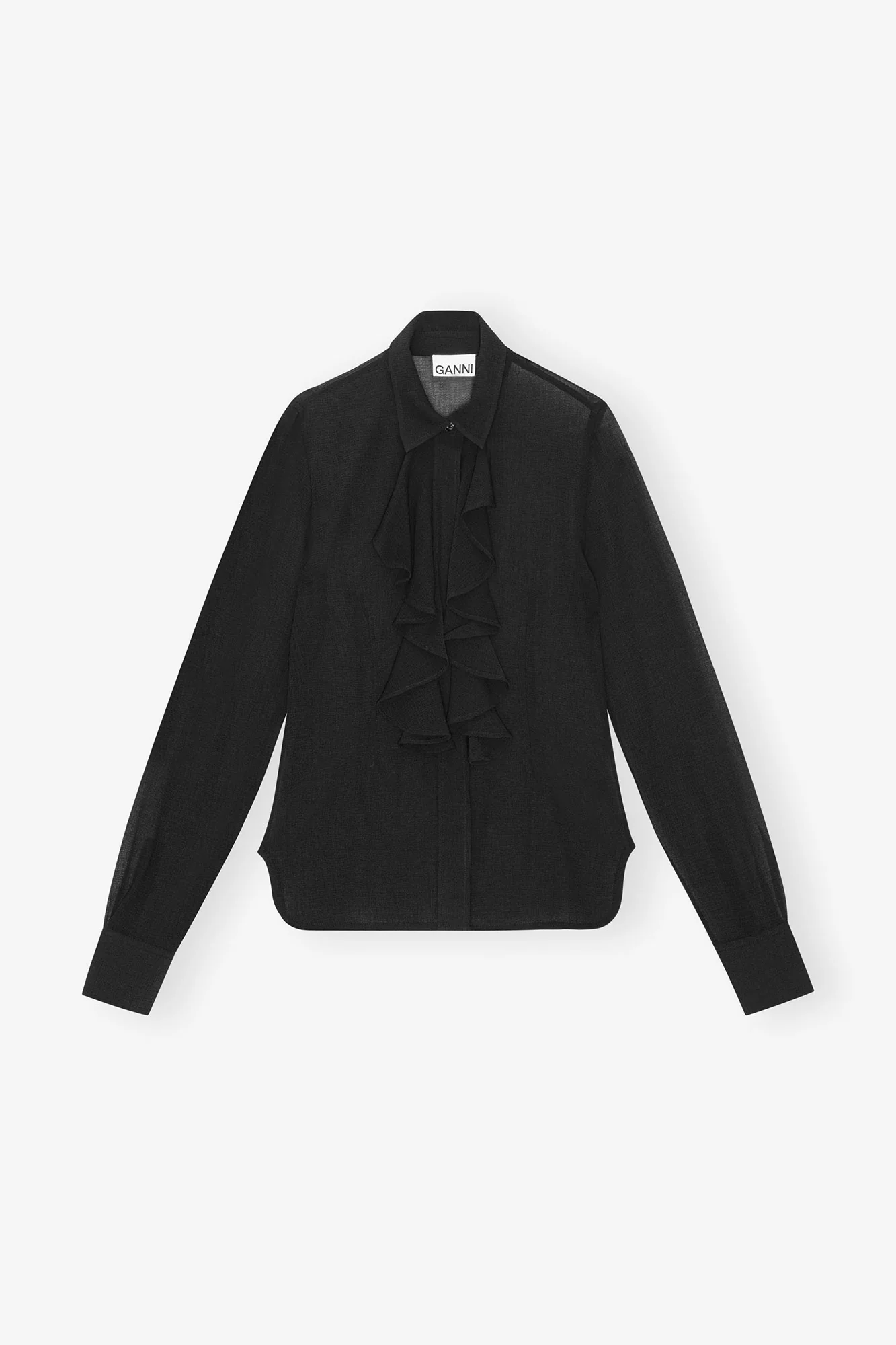 Chiffon Center Ruffle Shirt | Black - Image 2