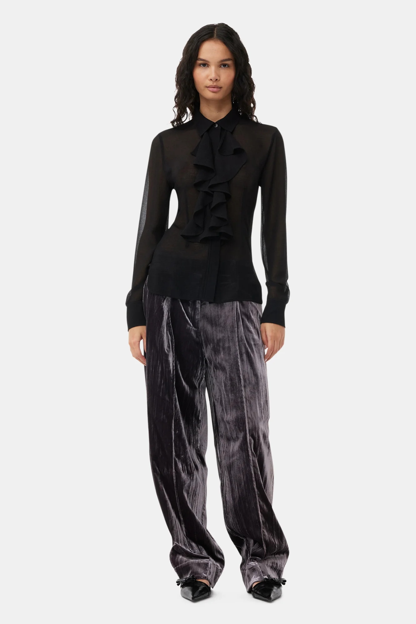 Chiffon Center Ruffle Shirt | Black - Image 5