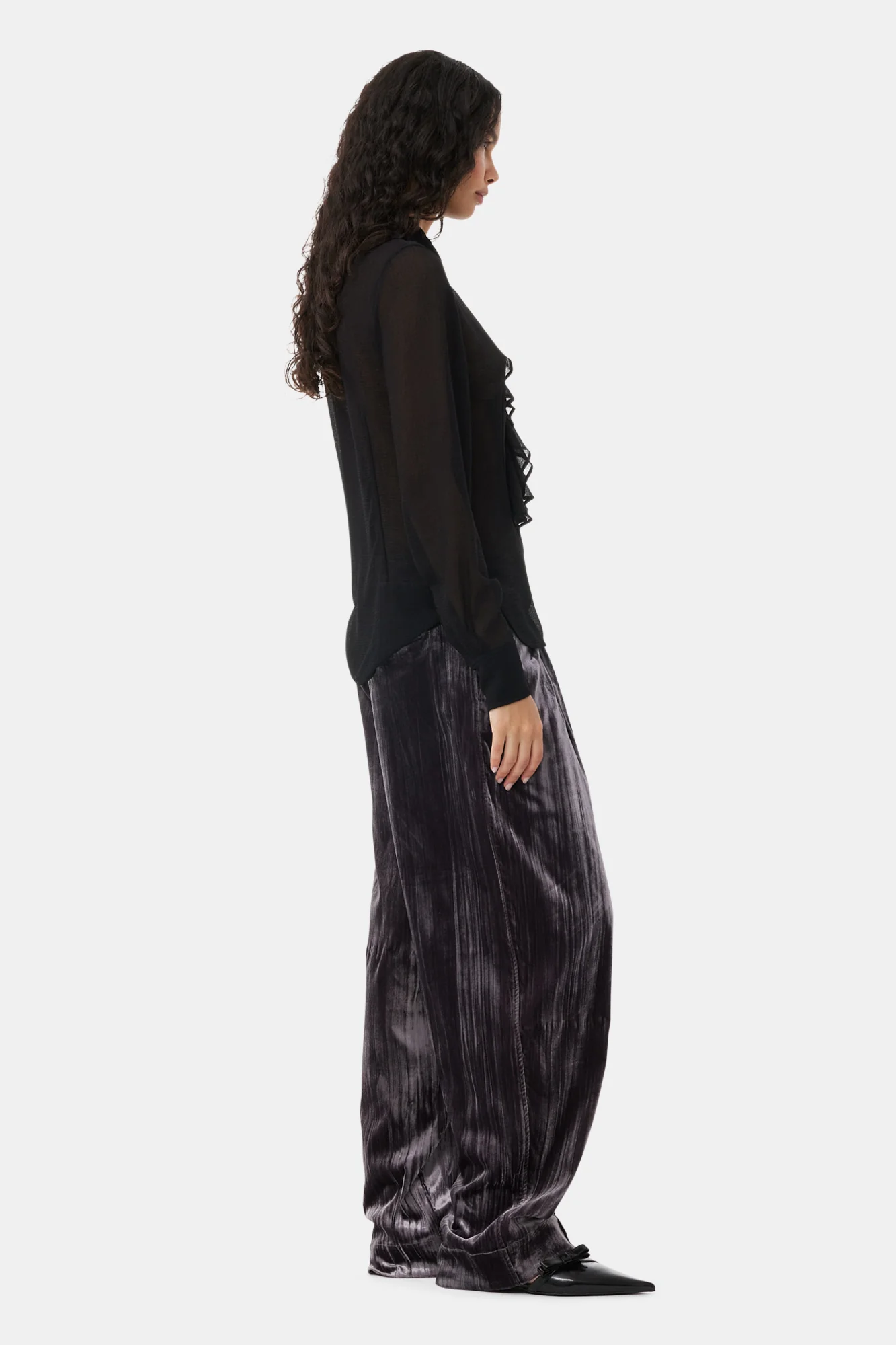 Chiffon Center Ruffle Shirt | Black - Image 7