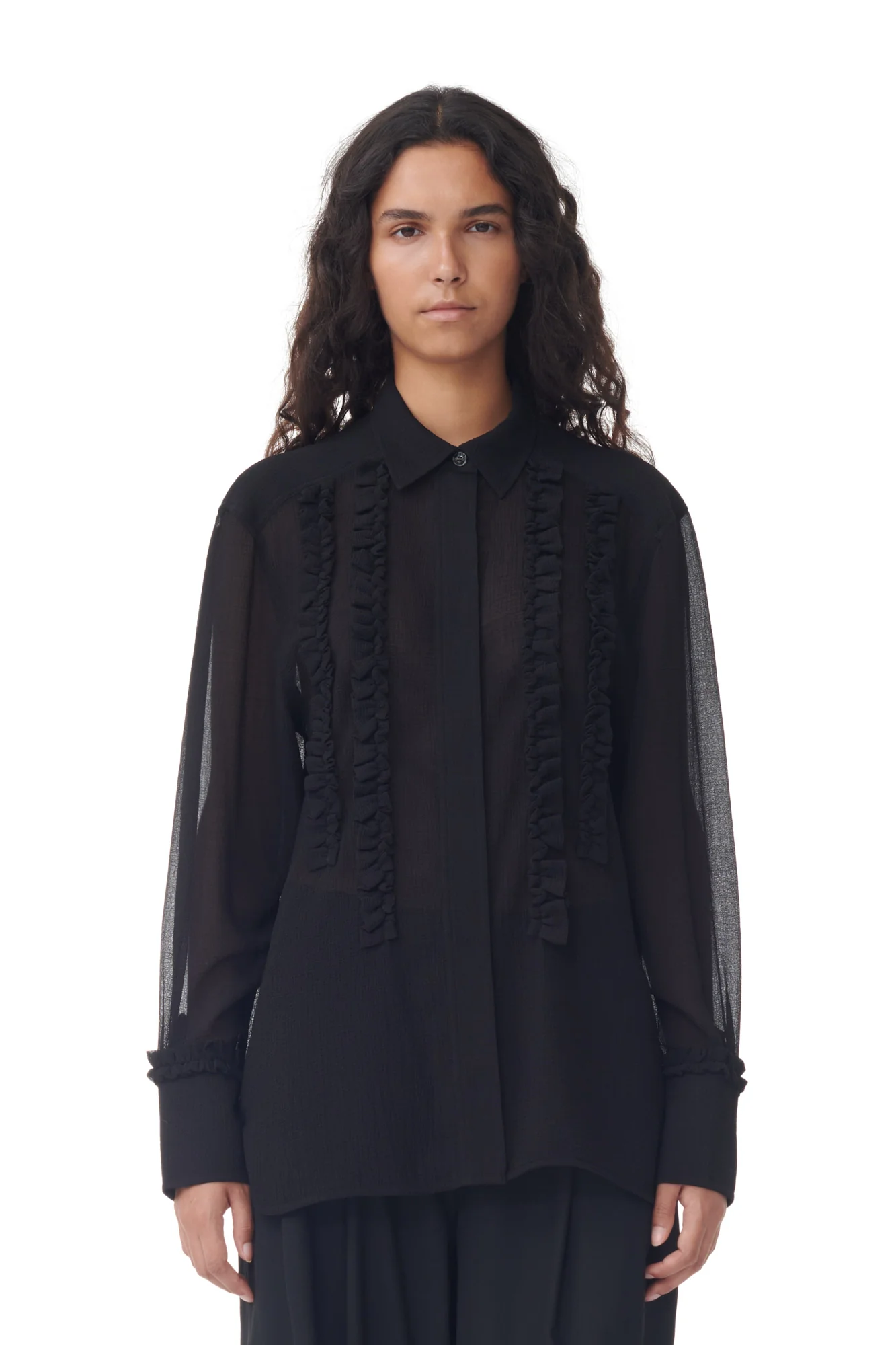 Chiffon Ruffle Shirt | Black - Image 3