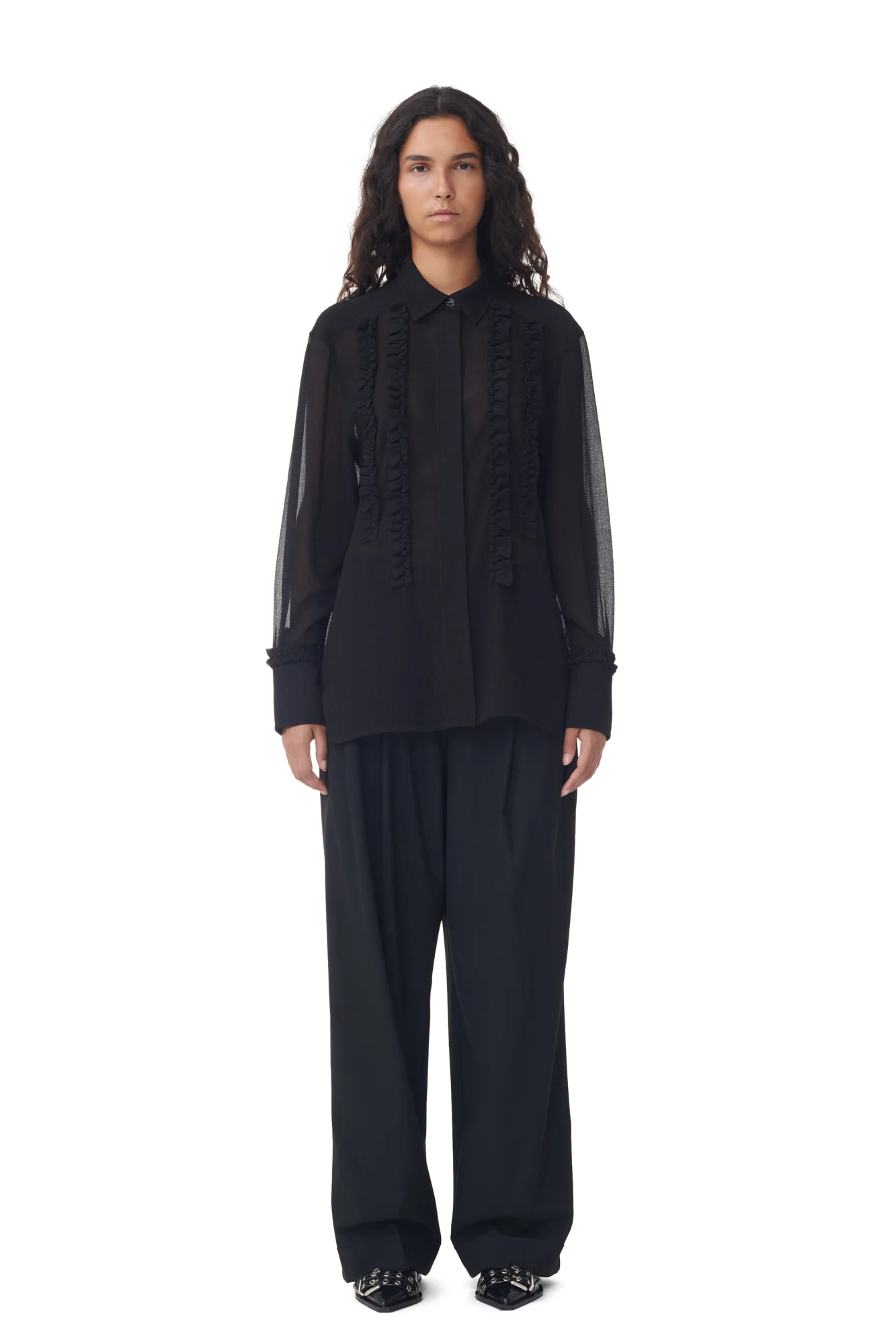 Chiffon Ruffle Shirt | Black - Image 4