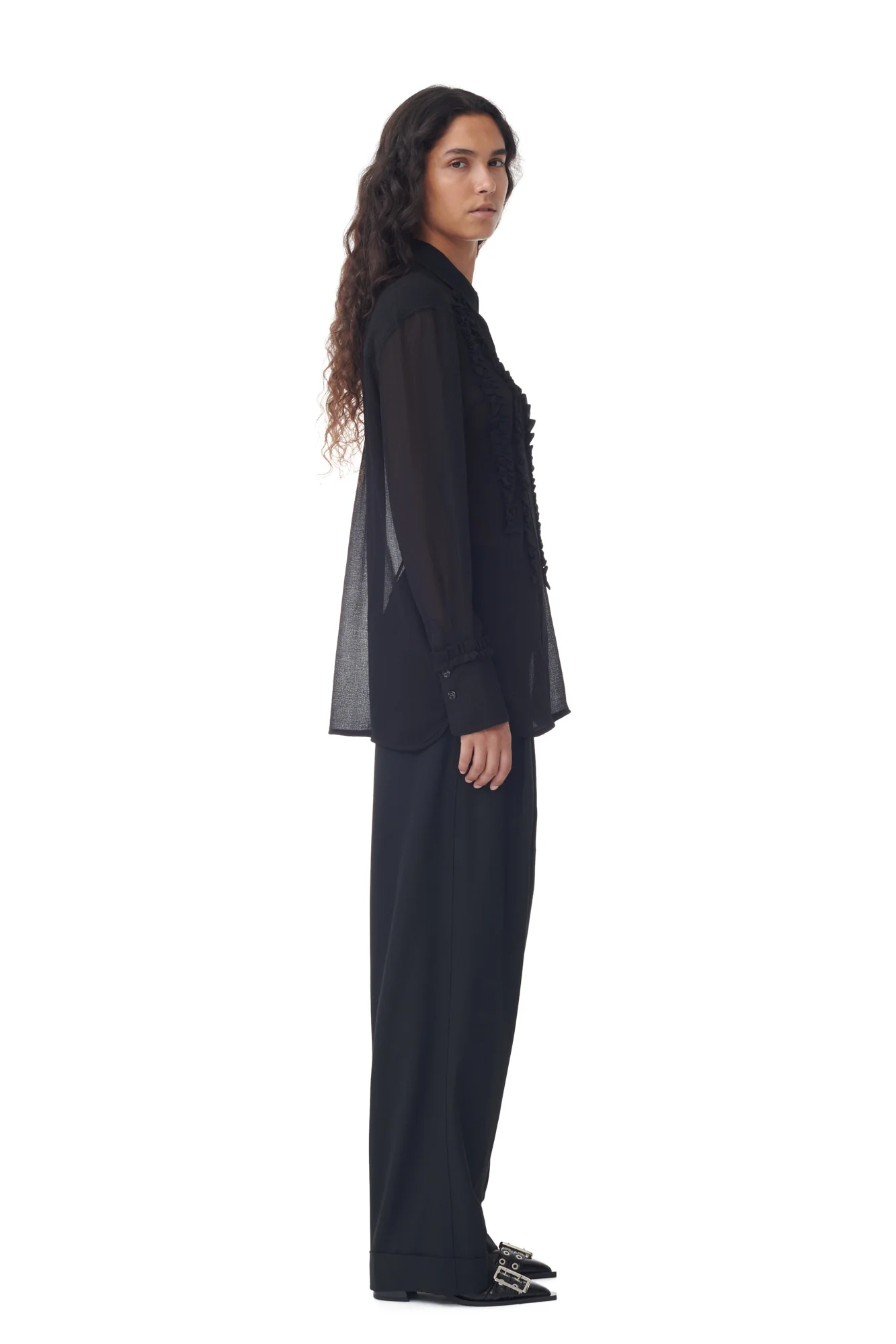 Chiffon Ruffle Shirt | Black - Image 5