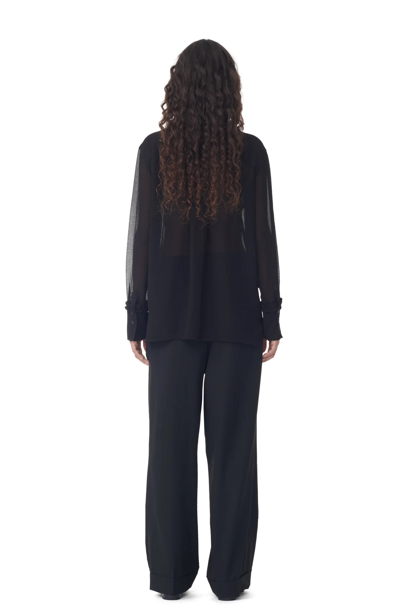 Chiffon Ruffle Shirt | Black - Image 6
