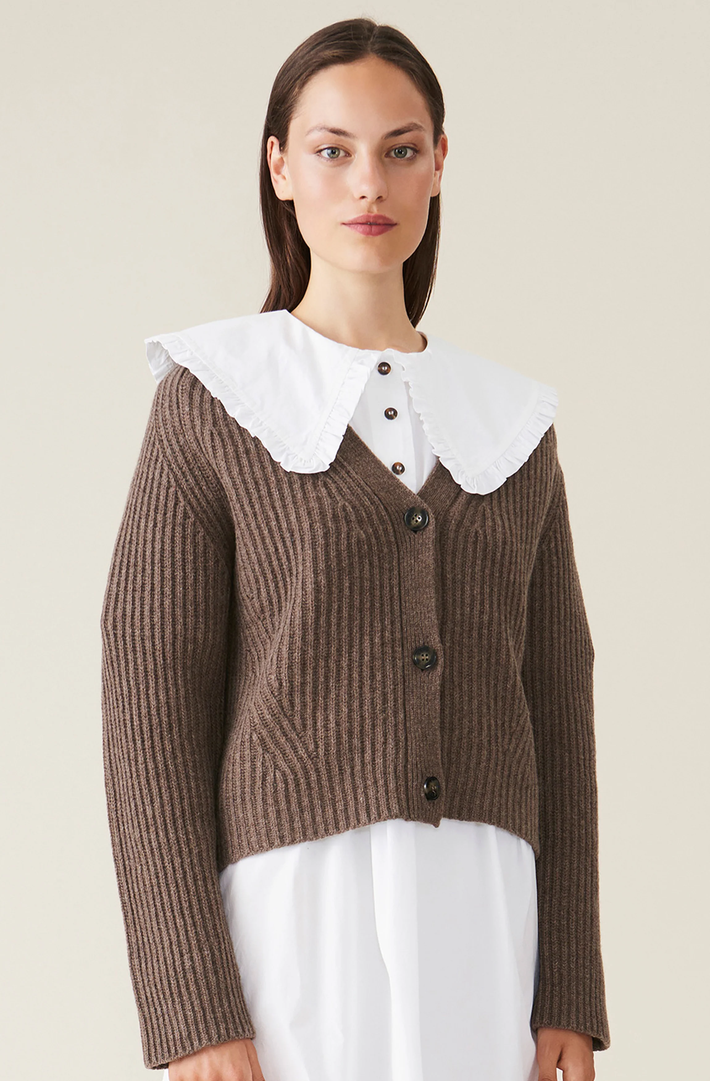 Chunky Ribbed Wool Cardigan | Fossil - Image 2