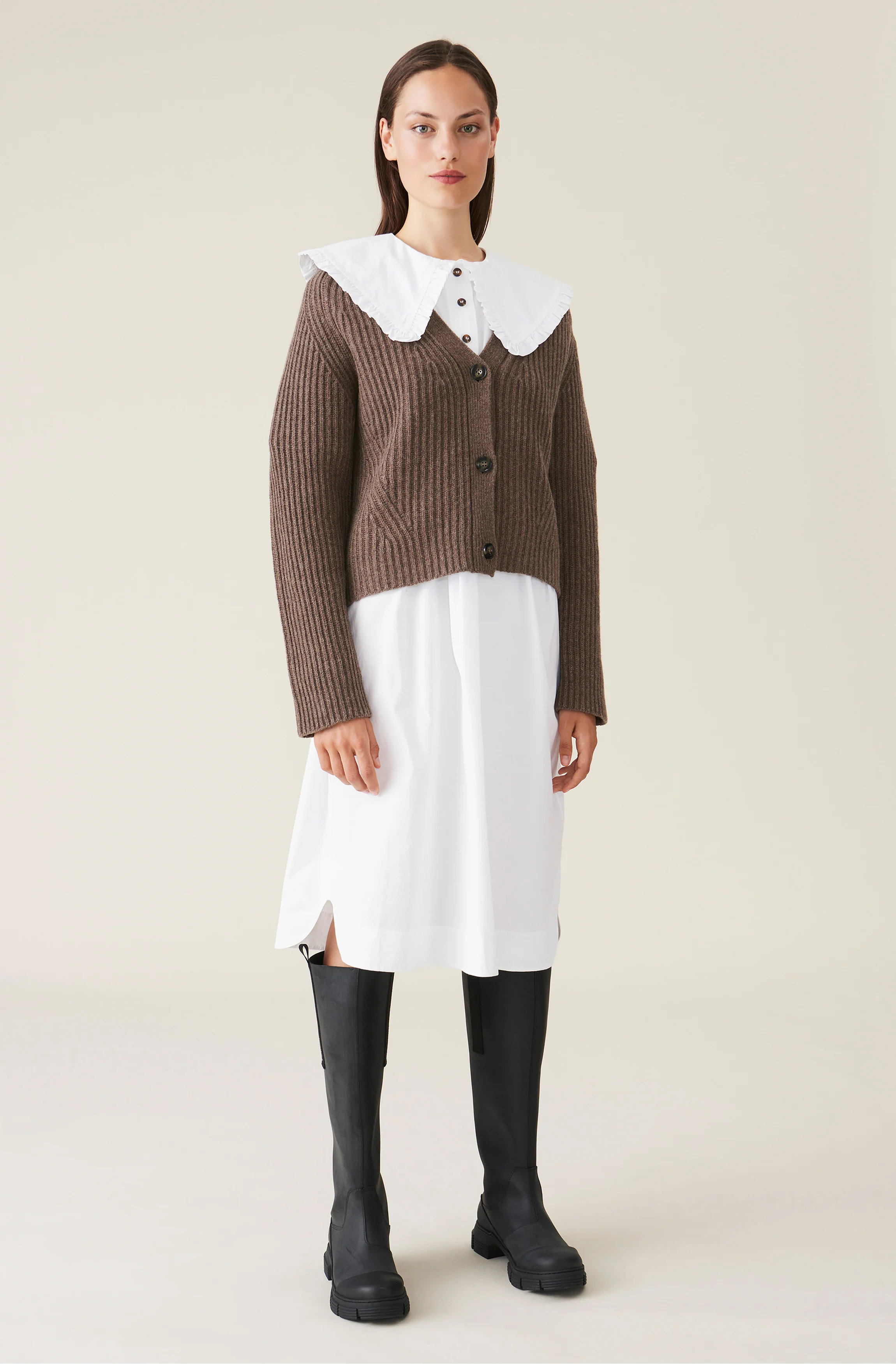 Chunky Ribbed Wool Cardigan | Fossil - Image 3