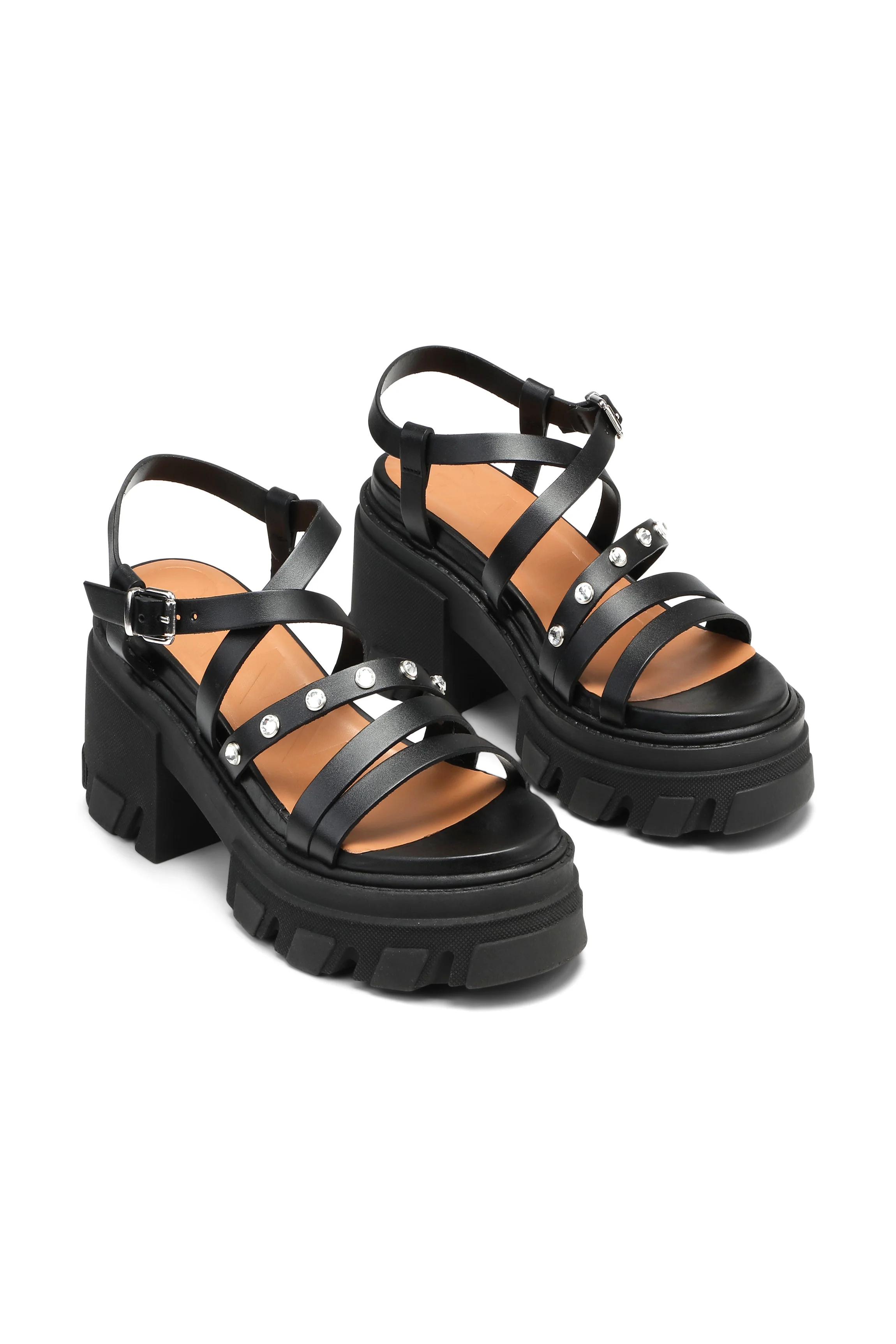 Chunky Studded Heeled Sandals | Black - Image 3