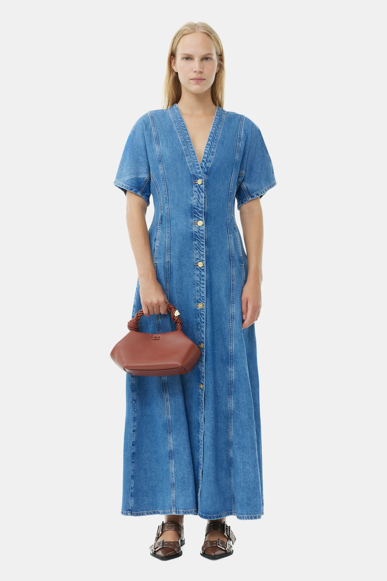 CIRCULOSE Future Denim Maxi Dress | Mid Blue Stone - Image 3