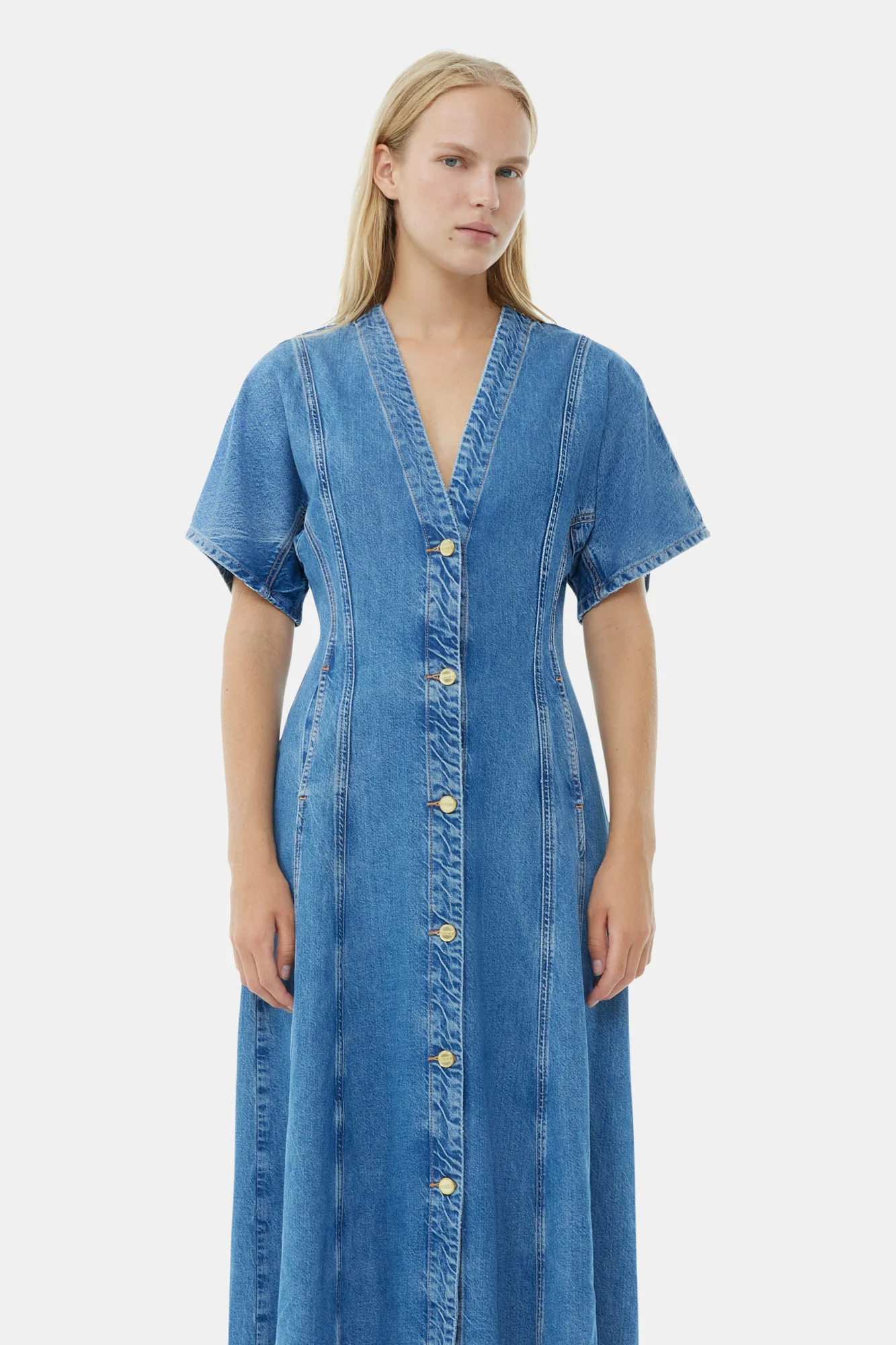 CIRCULOSE Future Denim Maxi Dress | Mid Blue Stone - Image 4