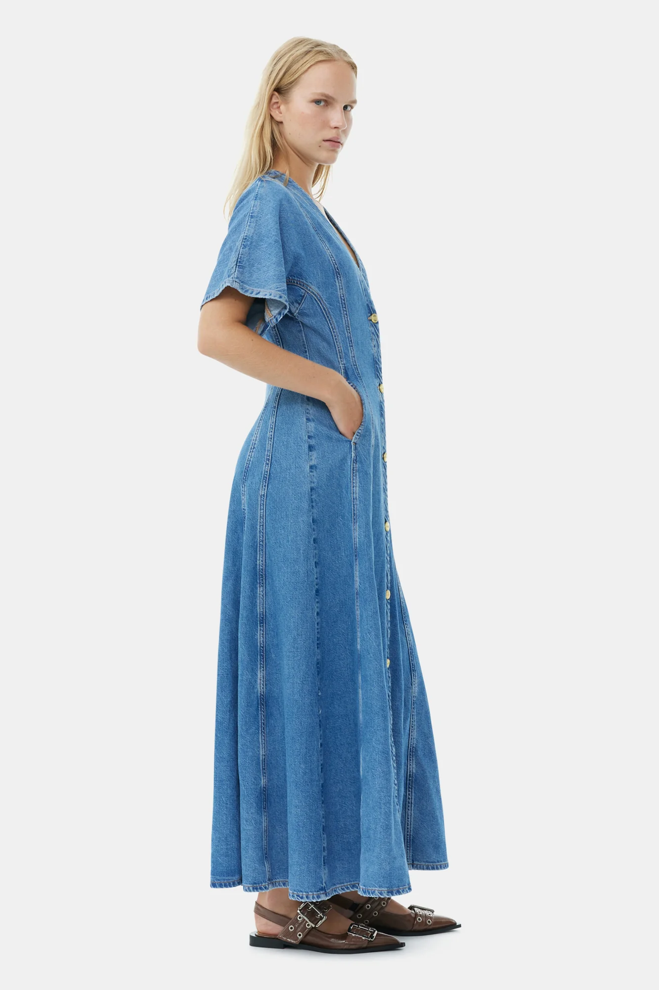 CIRCULOSE Future Denim Maxi Dress | Mid Blue Stone - Image 5