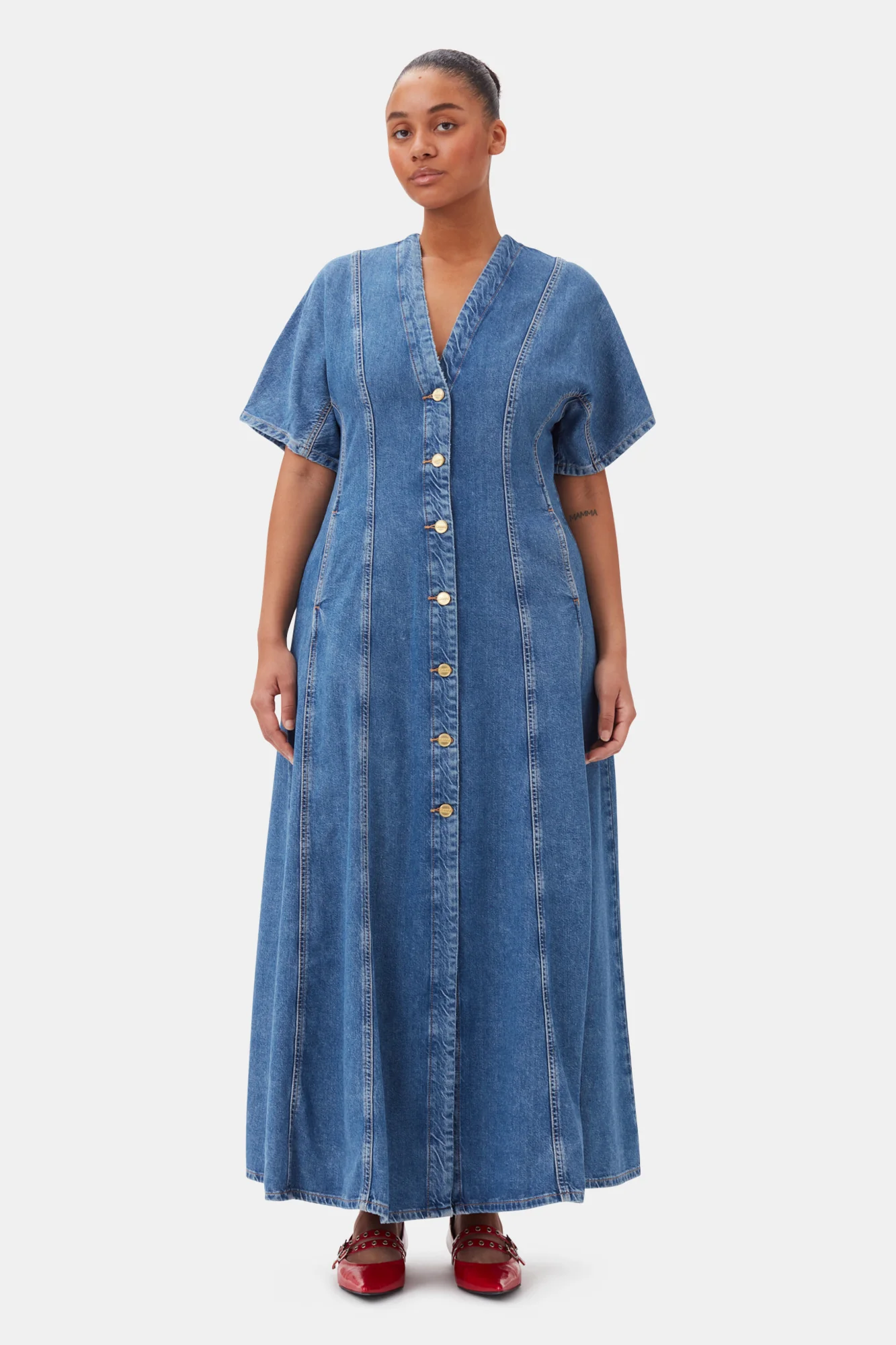 CIRCULOSE Future Denim Maxi Dress | Mid Blue Stone - Image 7