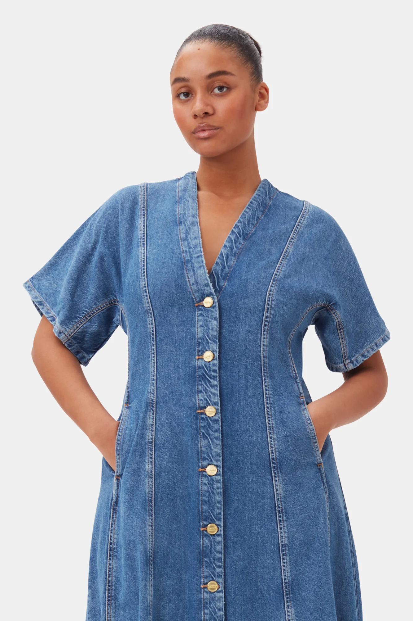 CIRCULOSE Future Denim Maxi Dress | Mid Blue Stone - Image 8
