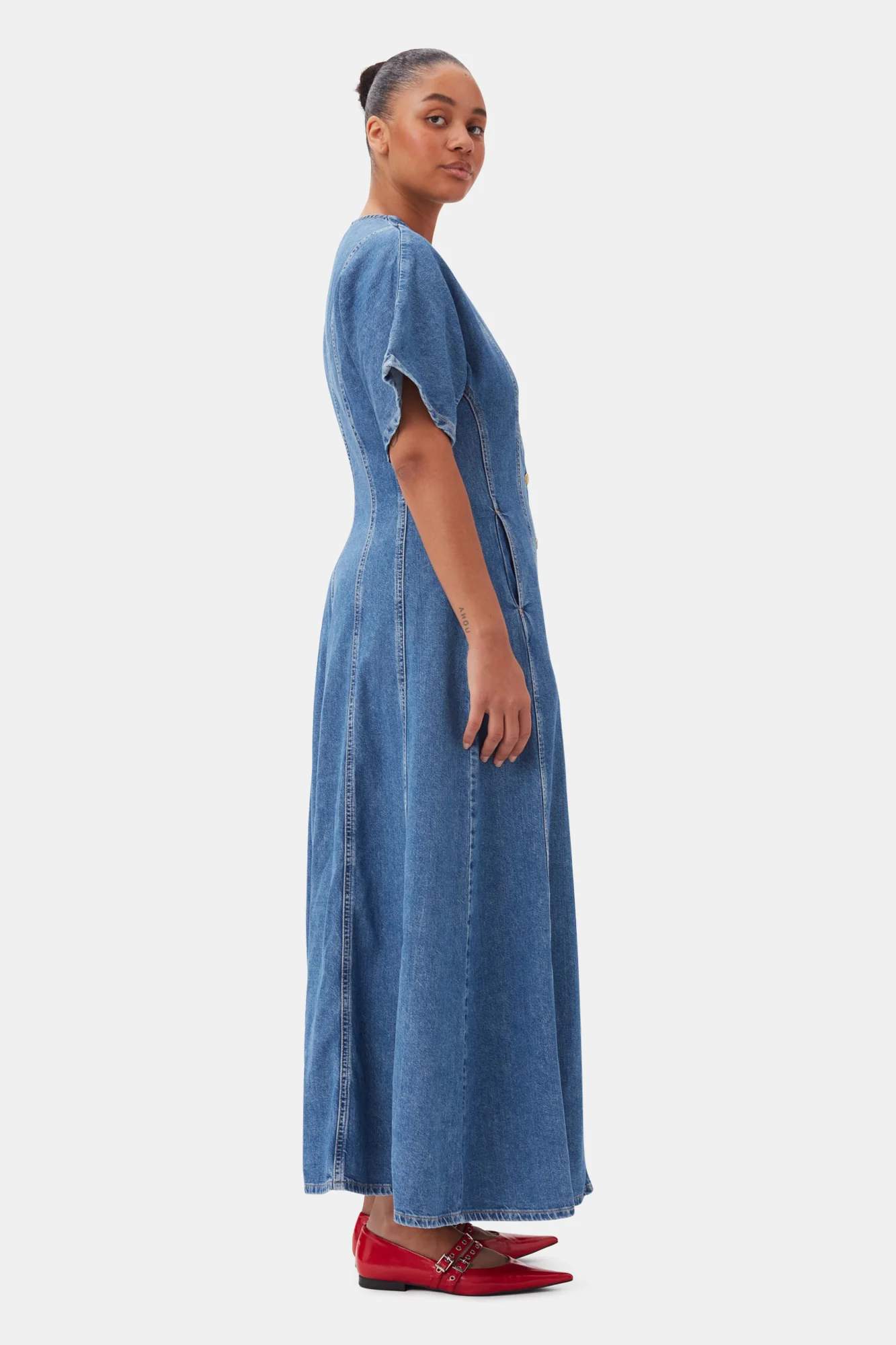 CIRCULOSE Future Denim Maxi Dress | Mid Blue Stone - Image 9