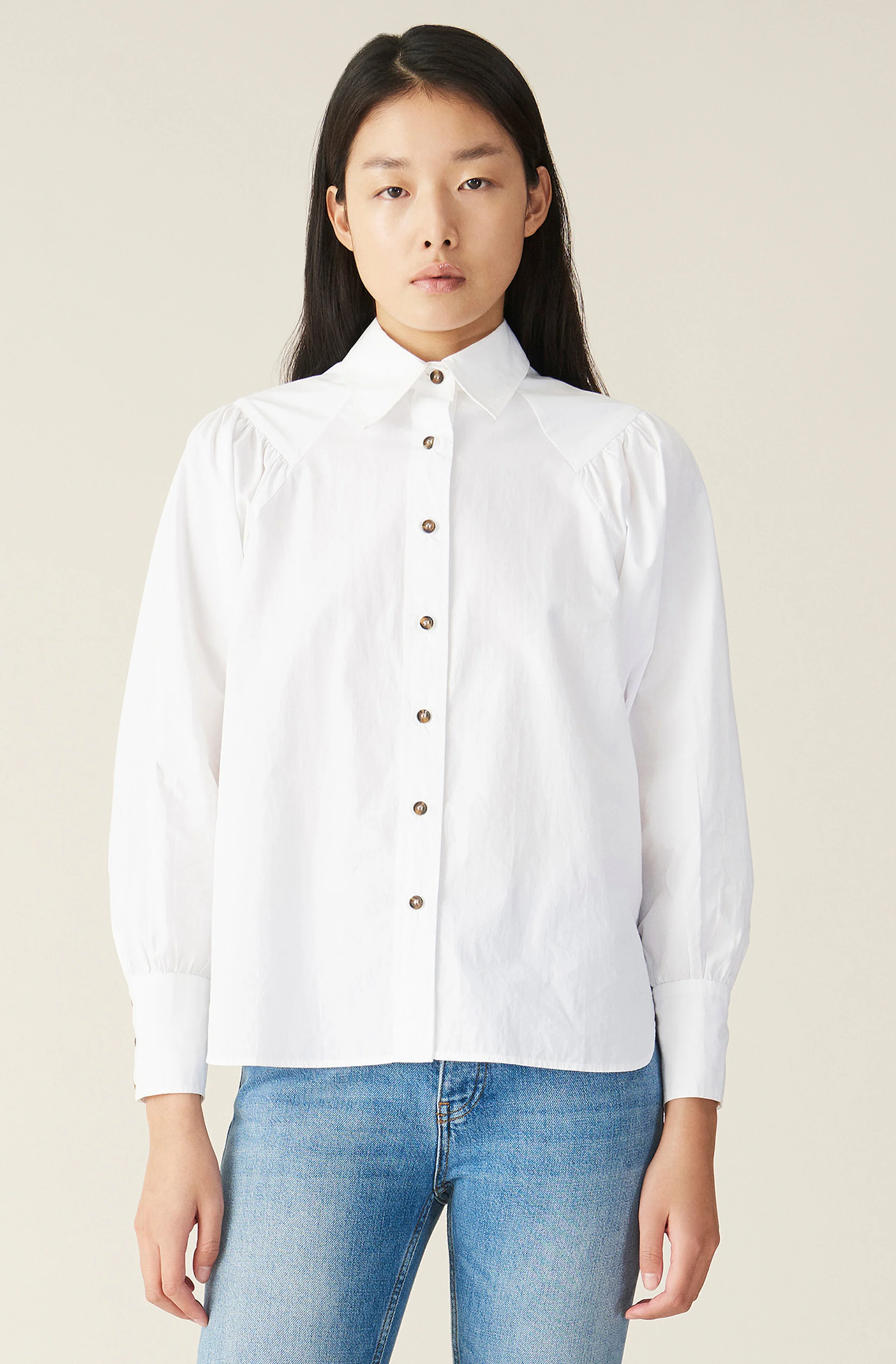 Contrasting Button Cotton Poplin Shirt | Bright White - Image 2