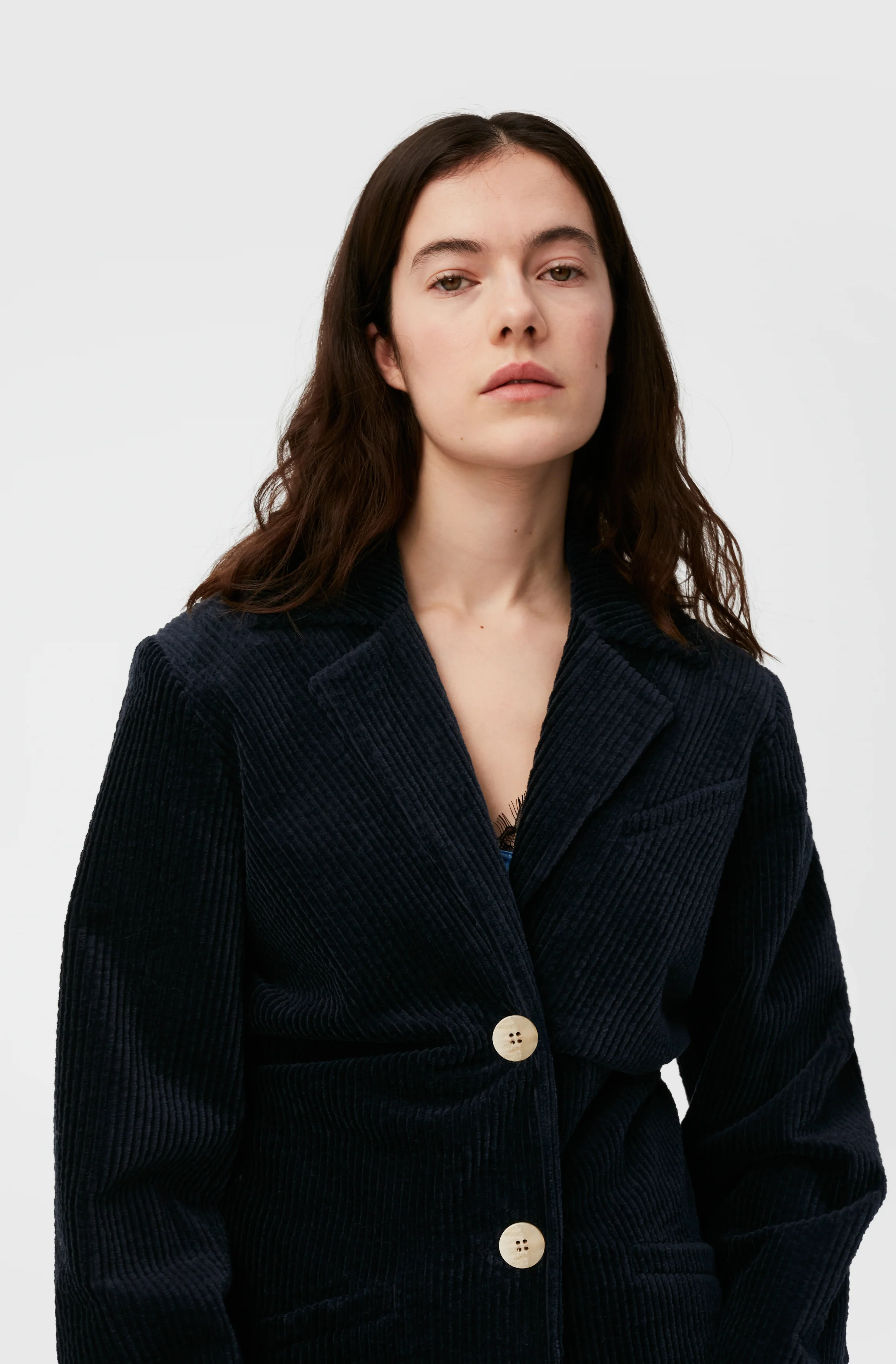 Corduroy Draped Blazer | Sky Captain - Image 5